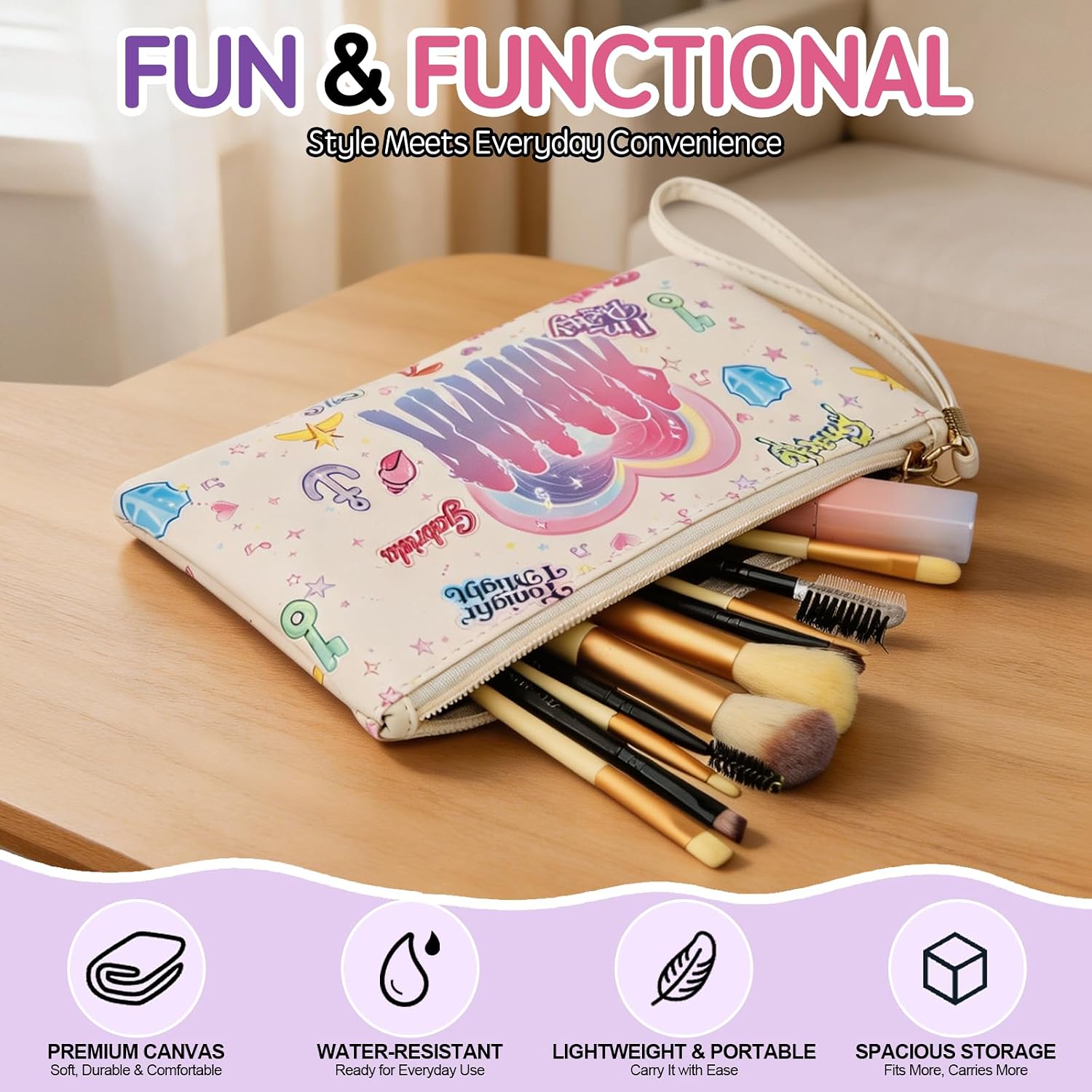 Cats Eye Merch Inspired Makeup Bag for Women,Y2K Grunge Kpop with Zipper Wristlet Merchandise Gifts for Music Lovers image 4