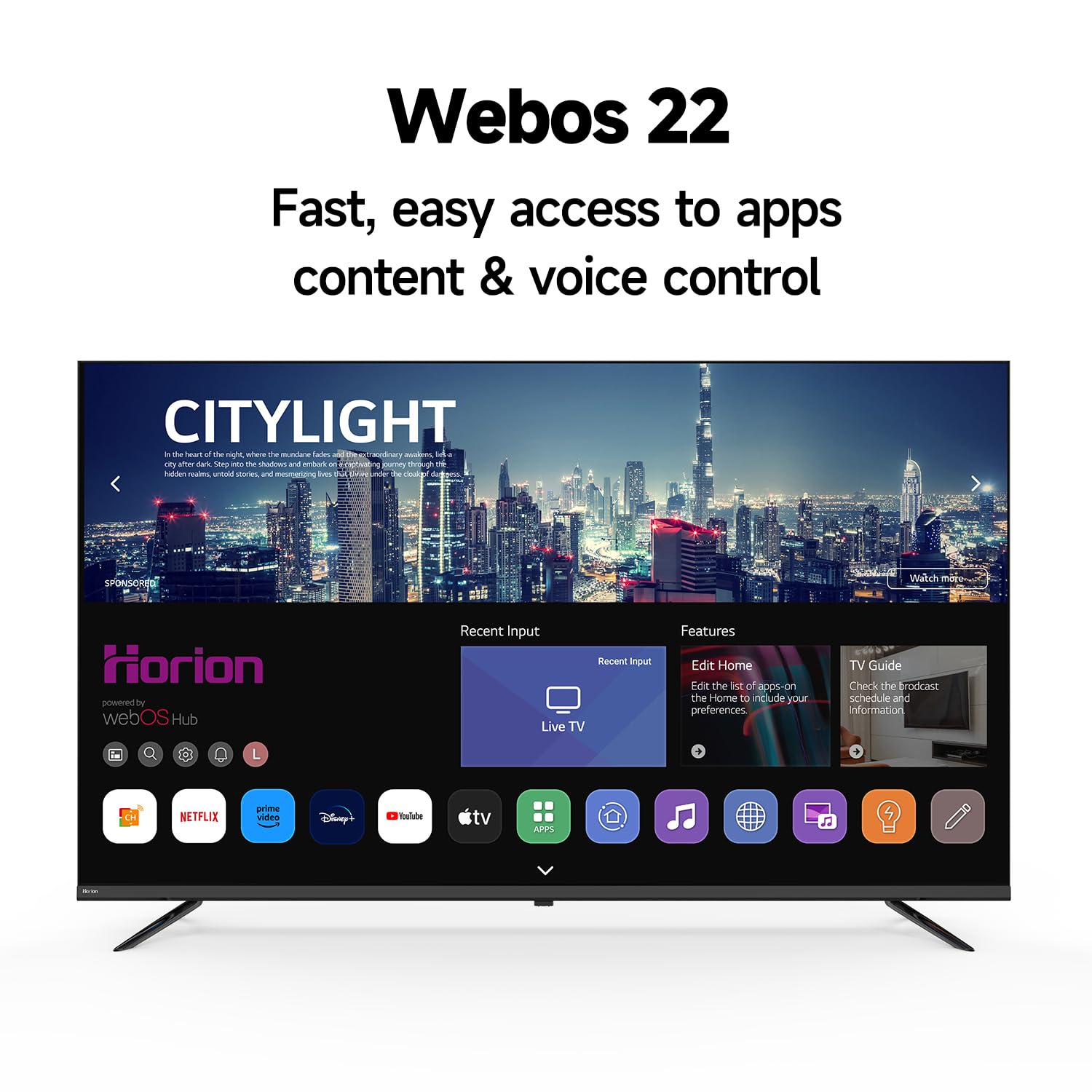 HORION 55 inch Smart TV, 4K UHD LED TV with WebOS 22, Ultra Slim Television with Mega Contrast, HDR10, Dolby Audio - Streaming Live, Bluetooth, Hdmi, WiFi ((P6D Series, 2025)