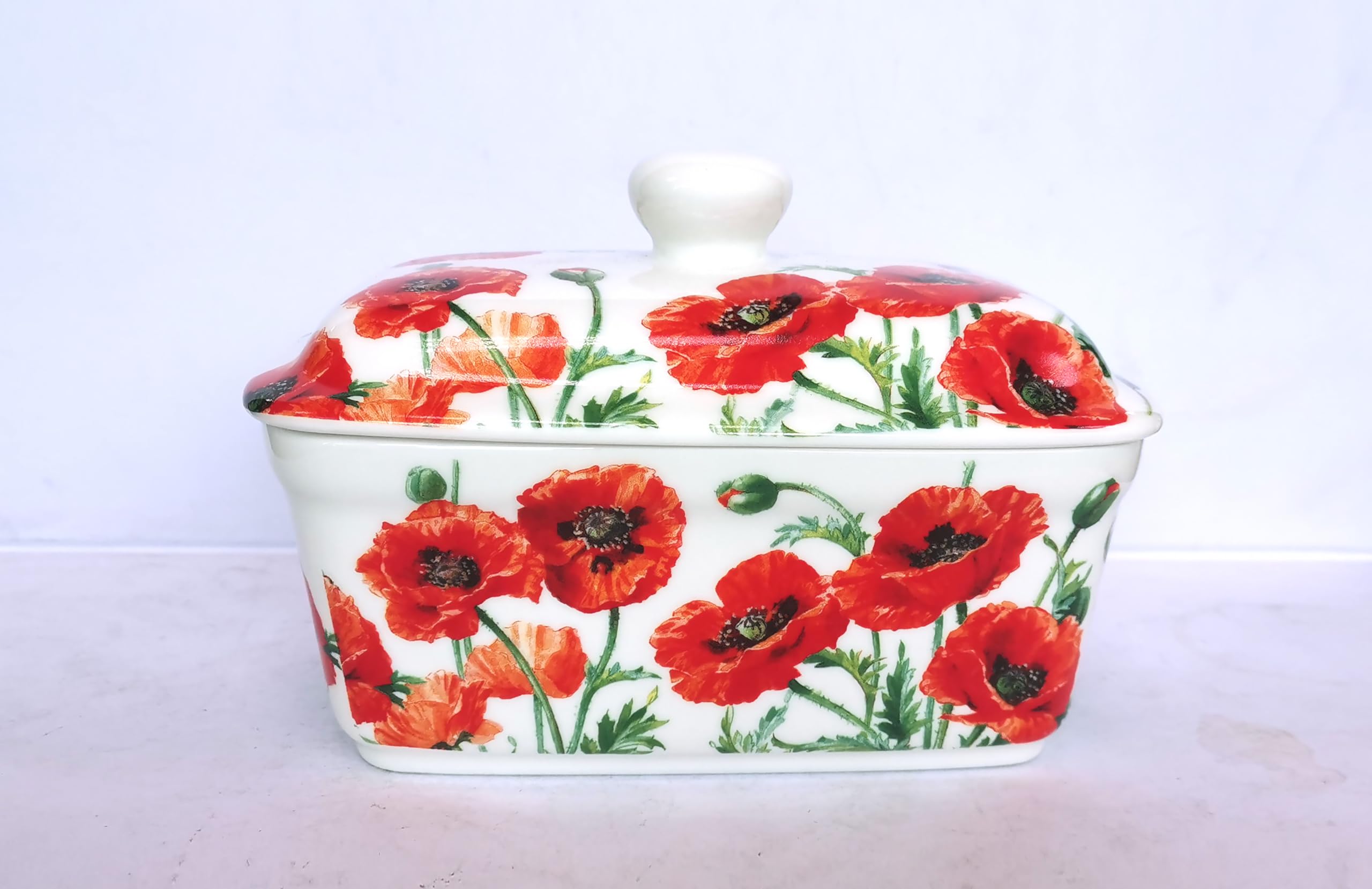 fine Bone China Poppy Butter Dish with lid