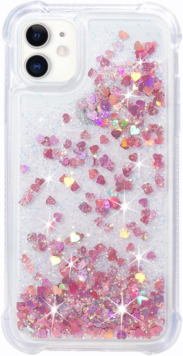 FLOCUTE Glitter Case for iPhone 11 Clear Glitter Case Bling Sparkle Floating Liquid Soft TPU Cushion Luxury Fashion Girly Women Cute Phone Case (Rose Gold)