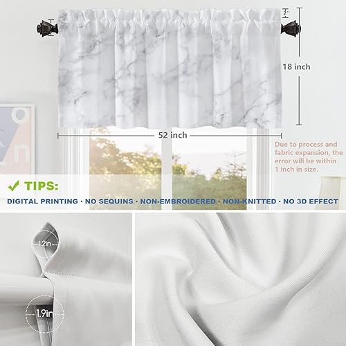 Miniatura 5 de Shrahala Cenefas de cocina de mármol blanco, fondo de piedra mármol gris y blanco, cortina de media ventana, tratamiento de ventana de poliéster