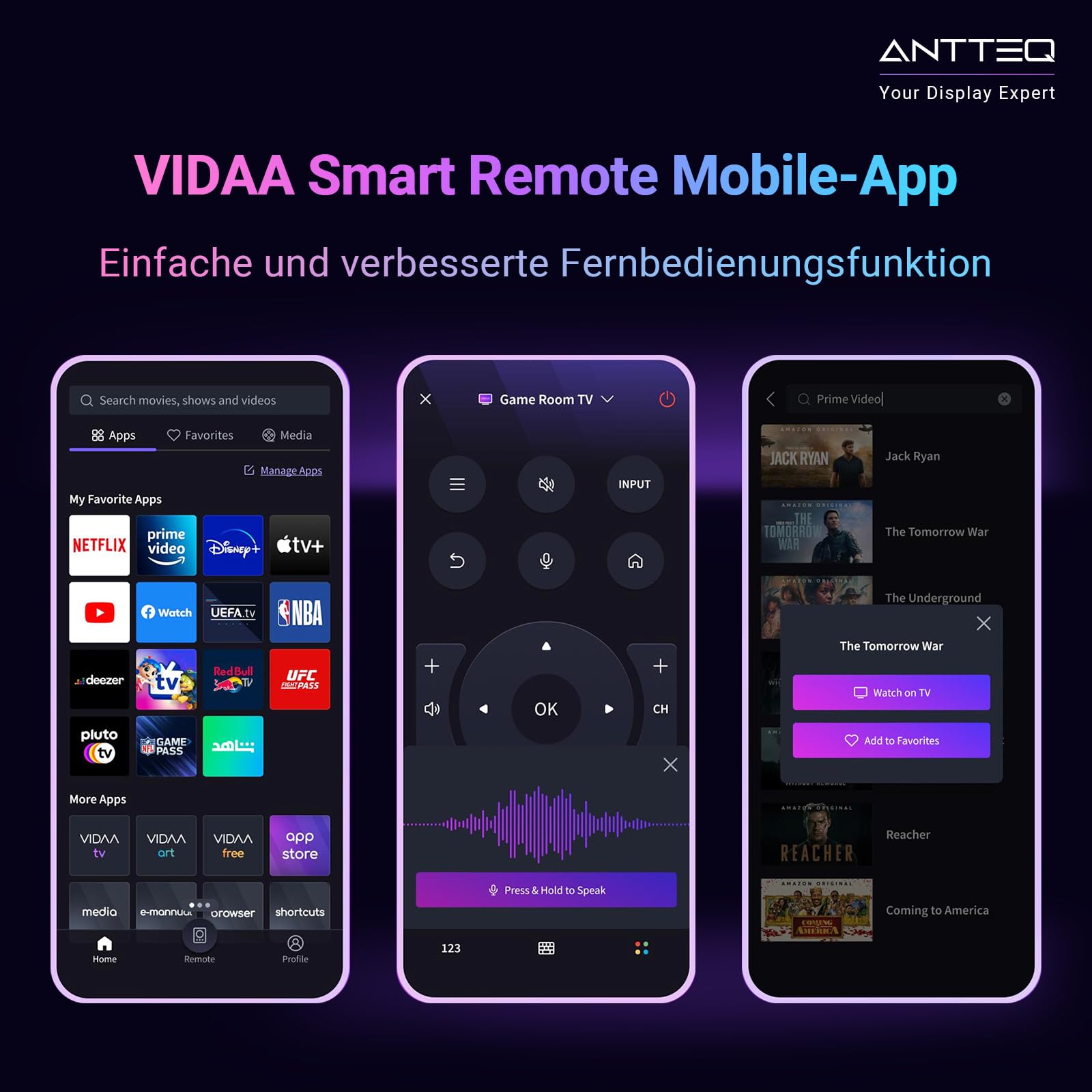 Antteq V25-AF3Q1 Smart TV 25 Pouces (64cm) Full HD,Vidaa OS Télévision avec Triple Tuner Appli Mobile,APP Store,Netflix/DAZN/WiFi, HDMI
