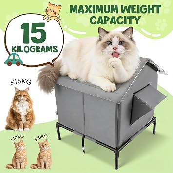 Outdoor Cat House Waterproof, Insulated Cat Shelter with Elevated Base & Aluminium Foil Insulation, Weatherproof Cat Kennel with Door & Window for Indoor/Outdoor Cats, Feral Cats & Small Dogs