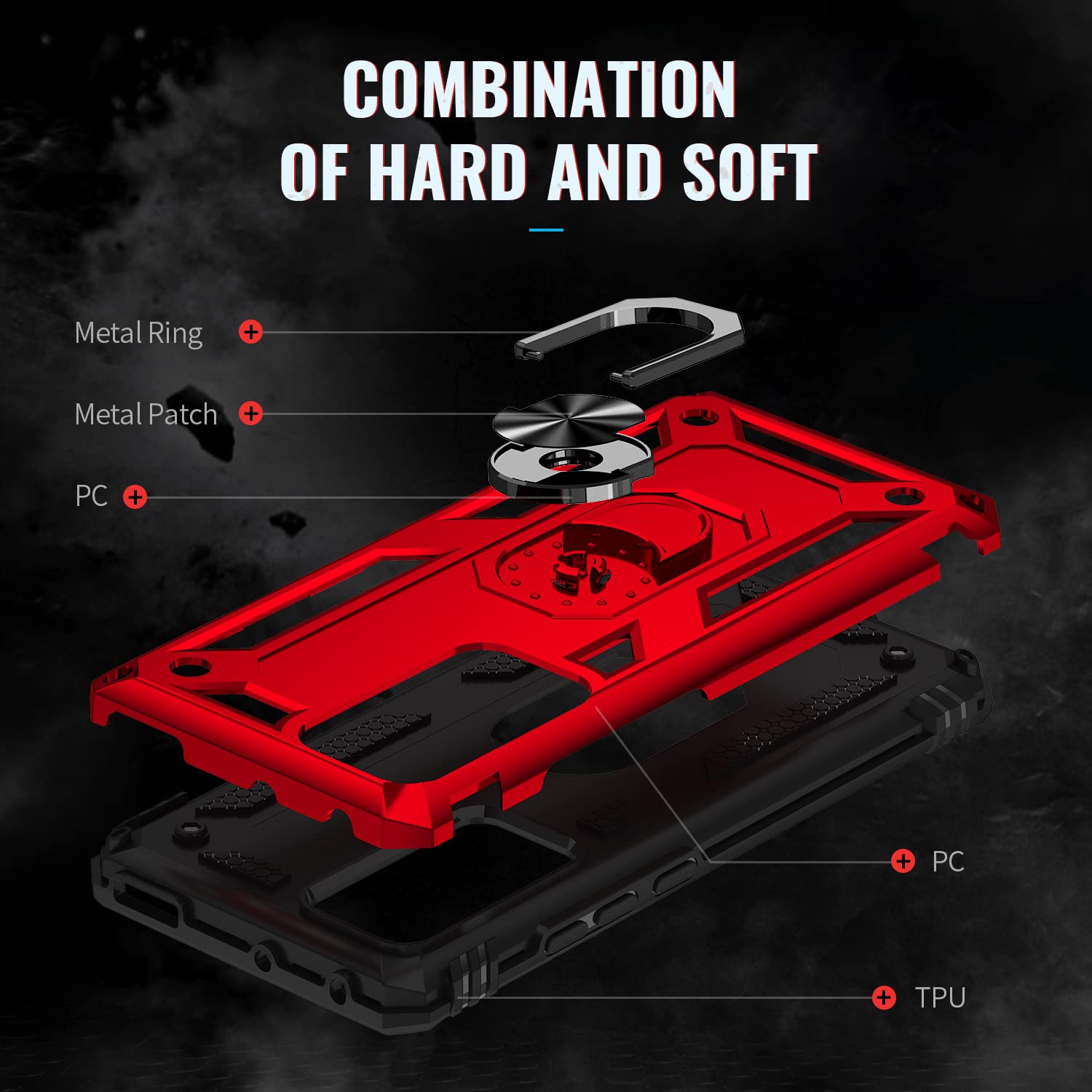 Custodia YukeTop Per Xiaomi 12, Cover Sottile Con Anello Portatil, Resistente Alle Cadute, Antiscivolo, Rossa
