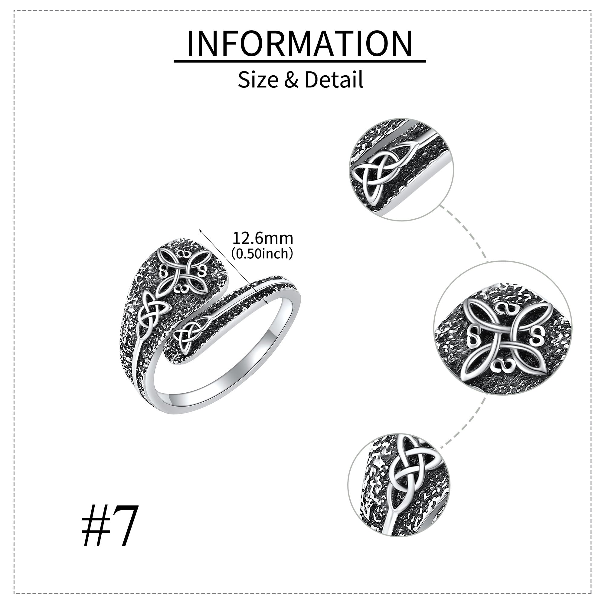 DAYLINLOVE Hexen Knoten Ring 925 Sterling Silber Nudo De Bruja Keltische Knoten Löffel Ring Irish Wicca Hexe Schmuck Geschenke für Frauen