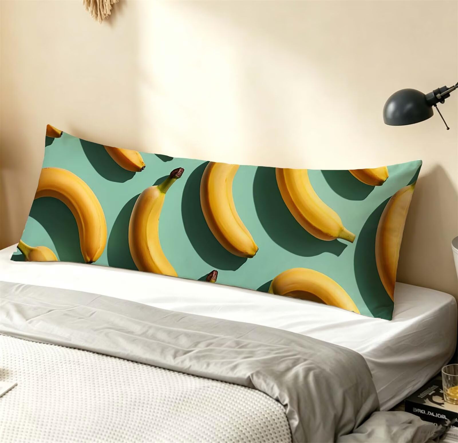Fodera Cuscino 55 x 160 cm, Giallo-21 Velluto Copricuscini Letto, | con Invisibile Cerniera, Morbida e Traspirante, per biancheria da letto, divano, hotel, chi dorme sul fianco Banana-2 j-261