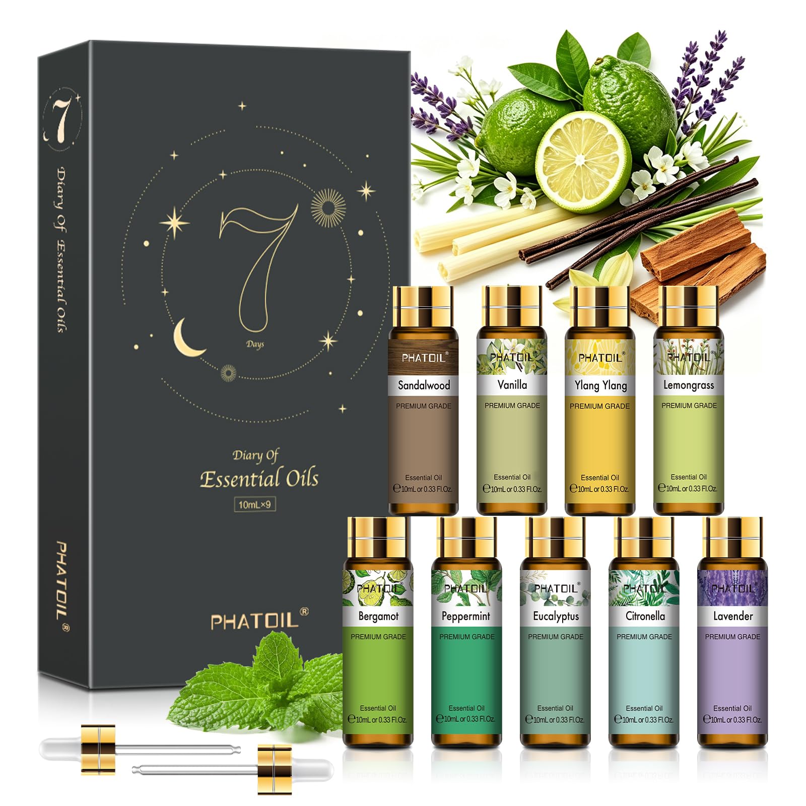 PHATOIL Essential Oil Set for Skin Care, Massage, Diffuser, Aromatherapy