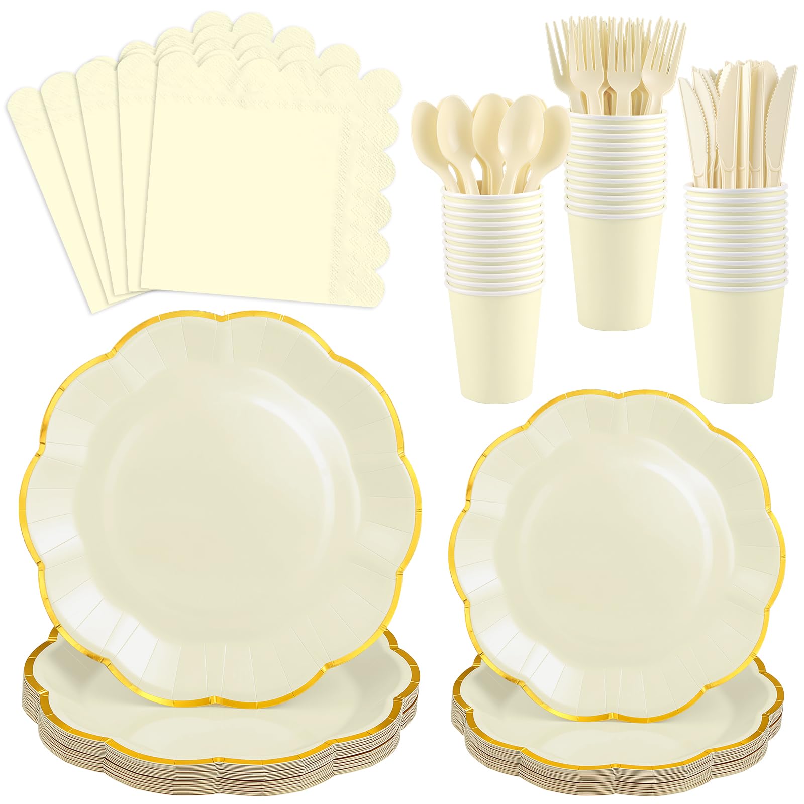 White Party Plates & Napkins - Serves 25 Guests -14