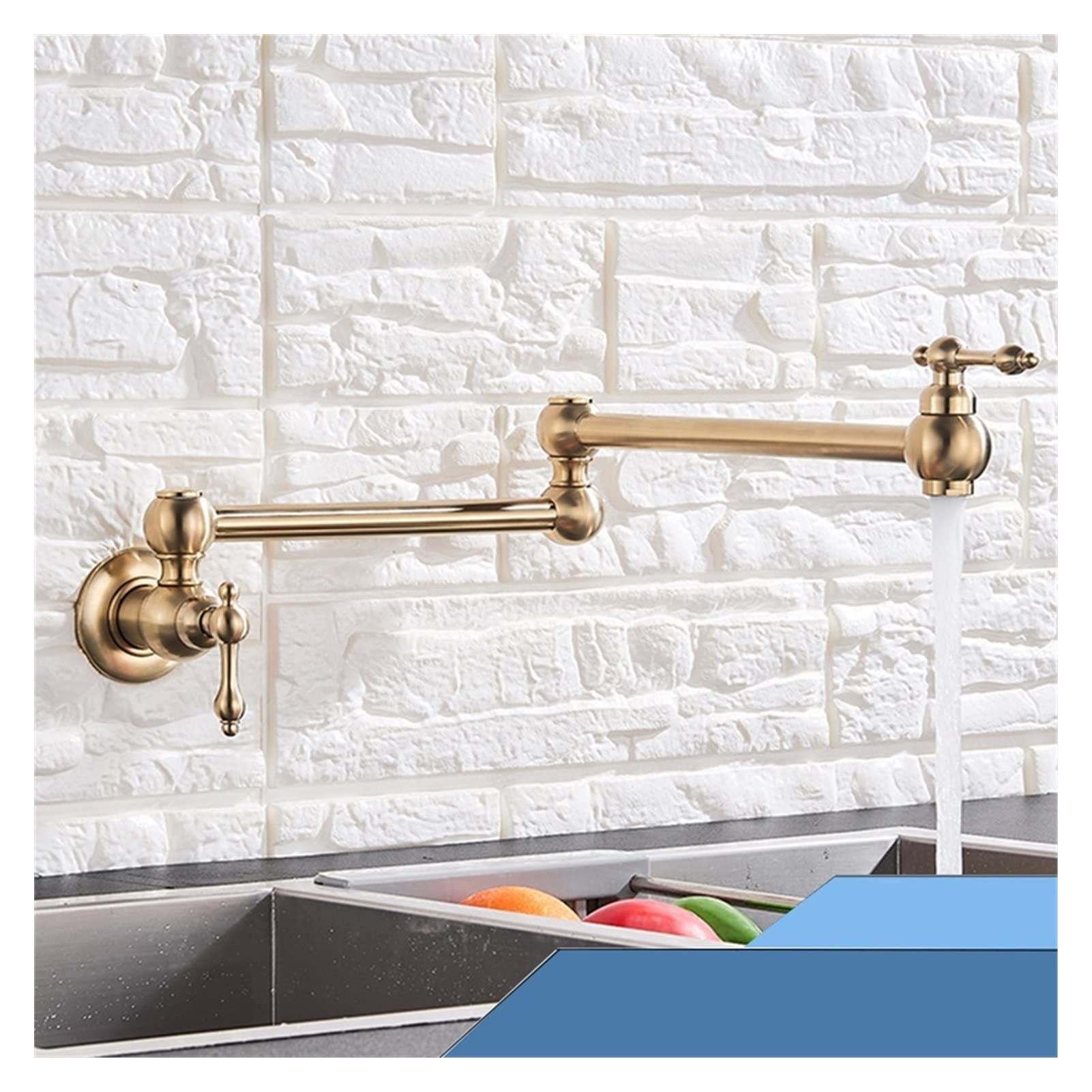 Rubinetto per il bagno, Spazzolato Goldio Pieghevole rubinetto Cuocere Singolo Freddo Single Hole Lavello Rubinetto Ruota Bustina Brass Pot Filler Tap Montata a parete(Brushed Golden)