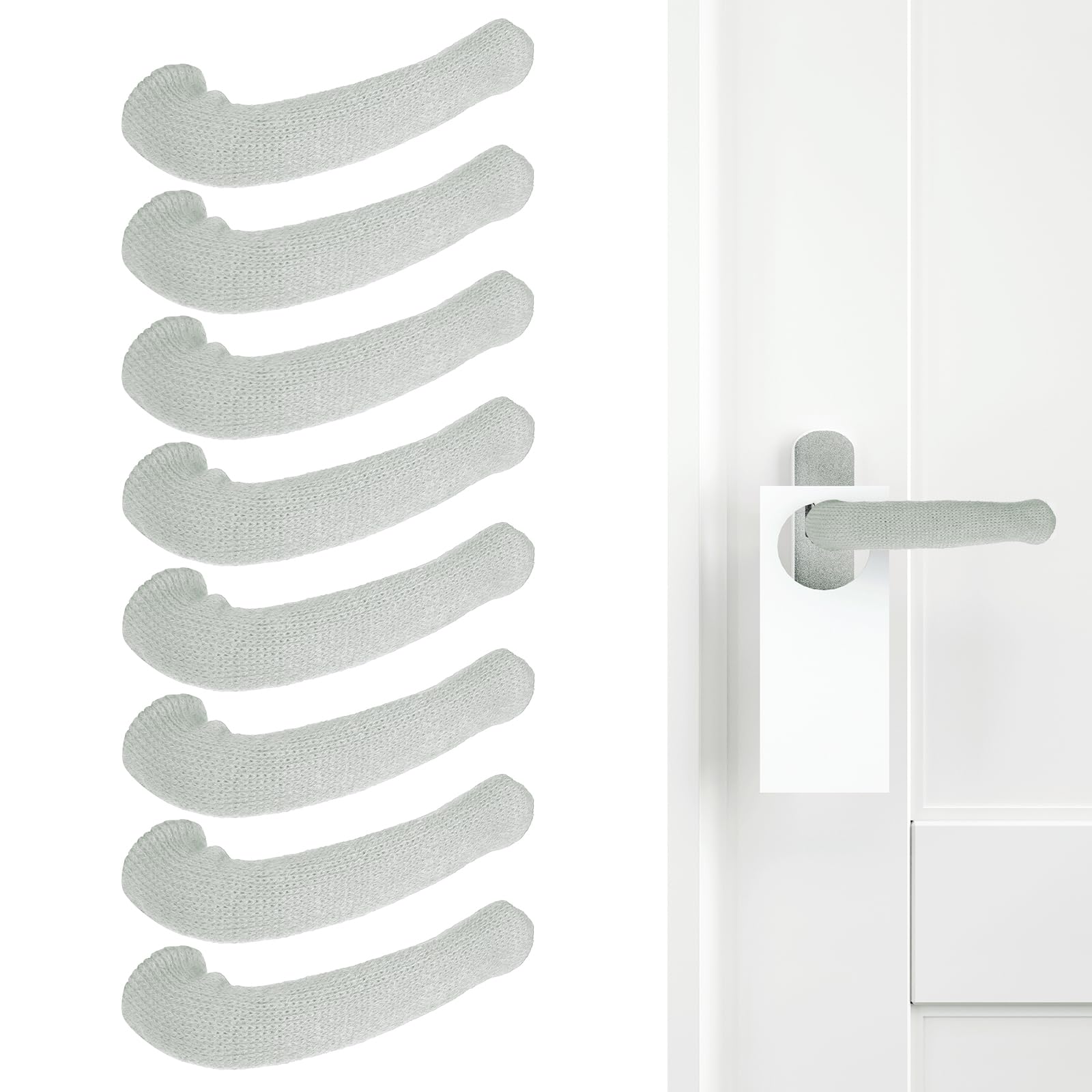 PATIKIL 8Pcs Door Handle Cover, Extended Knitted Door Knob Covers Protector Knob Handle Cover Elasticity Anti-Scald for Heat Winter Summer Hot Cold Home Offices Furniture, Light Gray