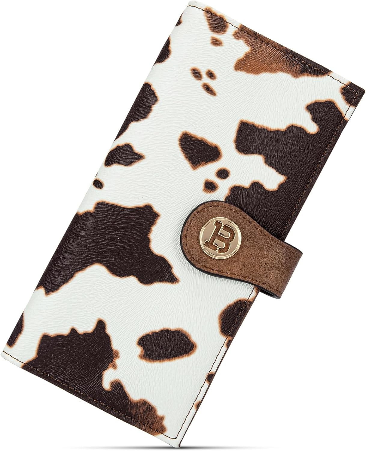 BOSTANTEN Slim Wallet Women Leather RFID Blocking Credit Card Holder Bifold Thin Wallet with Zipper Pocket Brown Cow Print