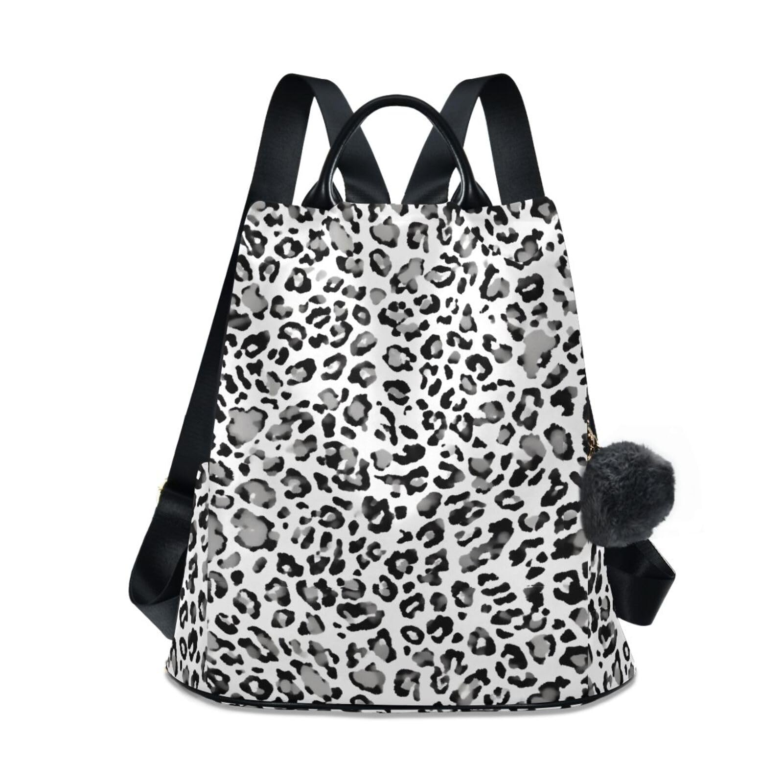 Sac à dos léopard pour femme en polyester noir et gris avec multi-poches - 8