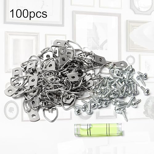 Miniatura 5 de 100 anillos en D para colgar fotos, ganchos en D para colgar fotos, accesorios pequeños de anillos en D con mini nivel cilíndrico, ganchos para