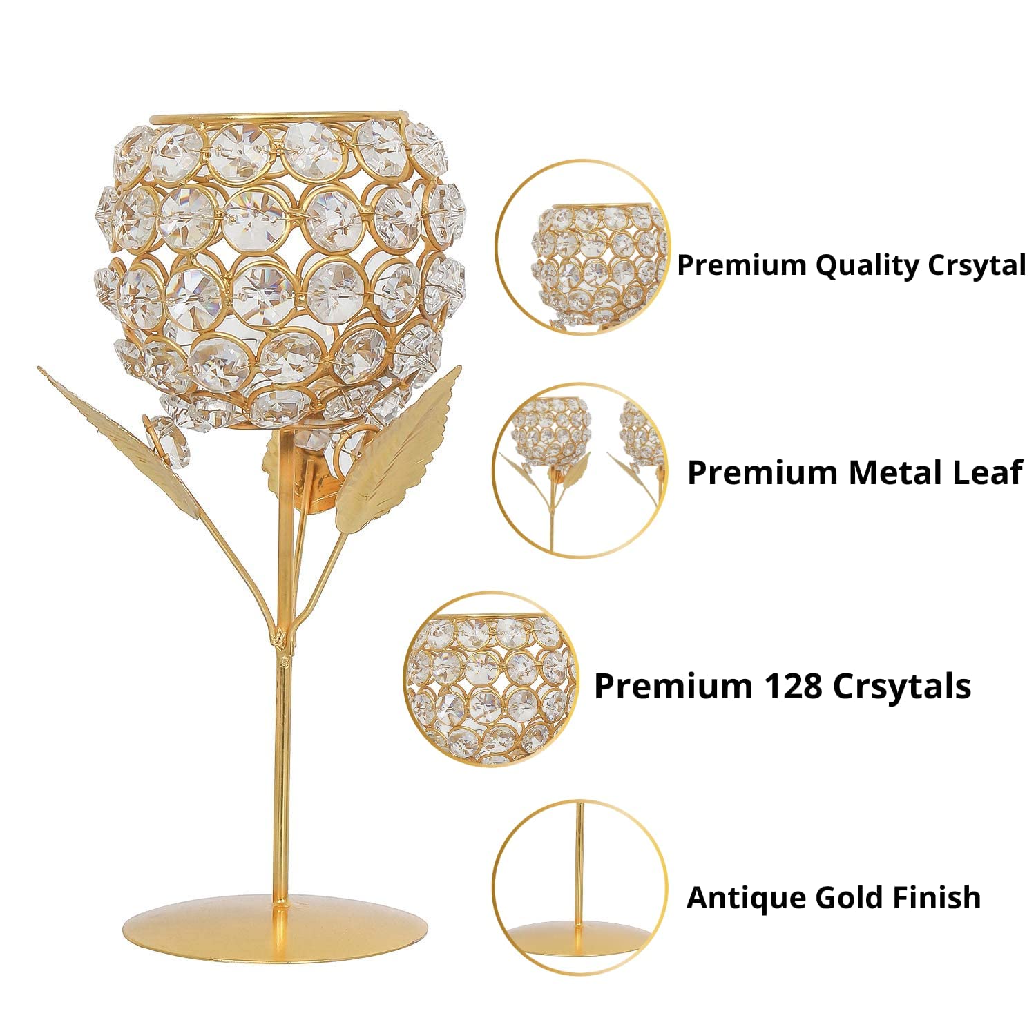 Lot de 2 bougeoirs en cristal plaqué or – Support pour bougie chauffe-plat en laiton, centre de table élégant pour décoration d'intérieur, Noël, mariage (21,6 cm)
