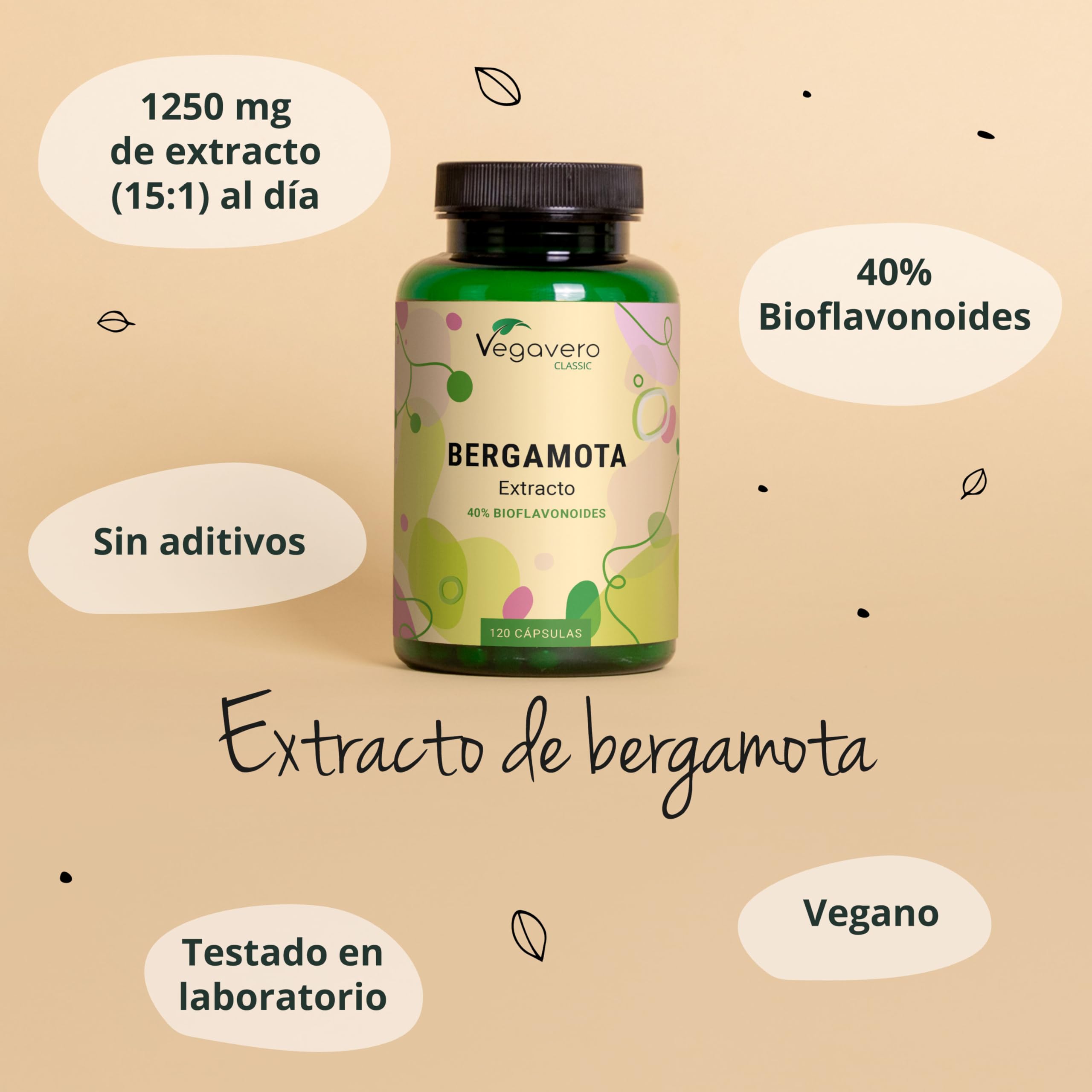 Bergamota Citrus Vegavero | 120 Cápsulas | Extracto de Fruta (15:1) | Sin Aditivos | 40% Bioflavonoides | Potente Antioxidante | Energizante Natural | 100% Vegano