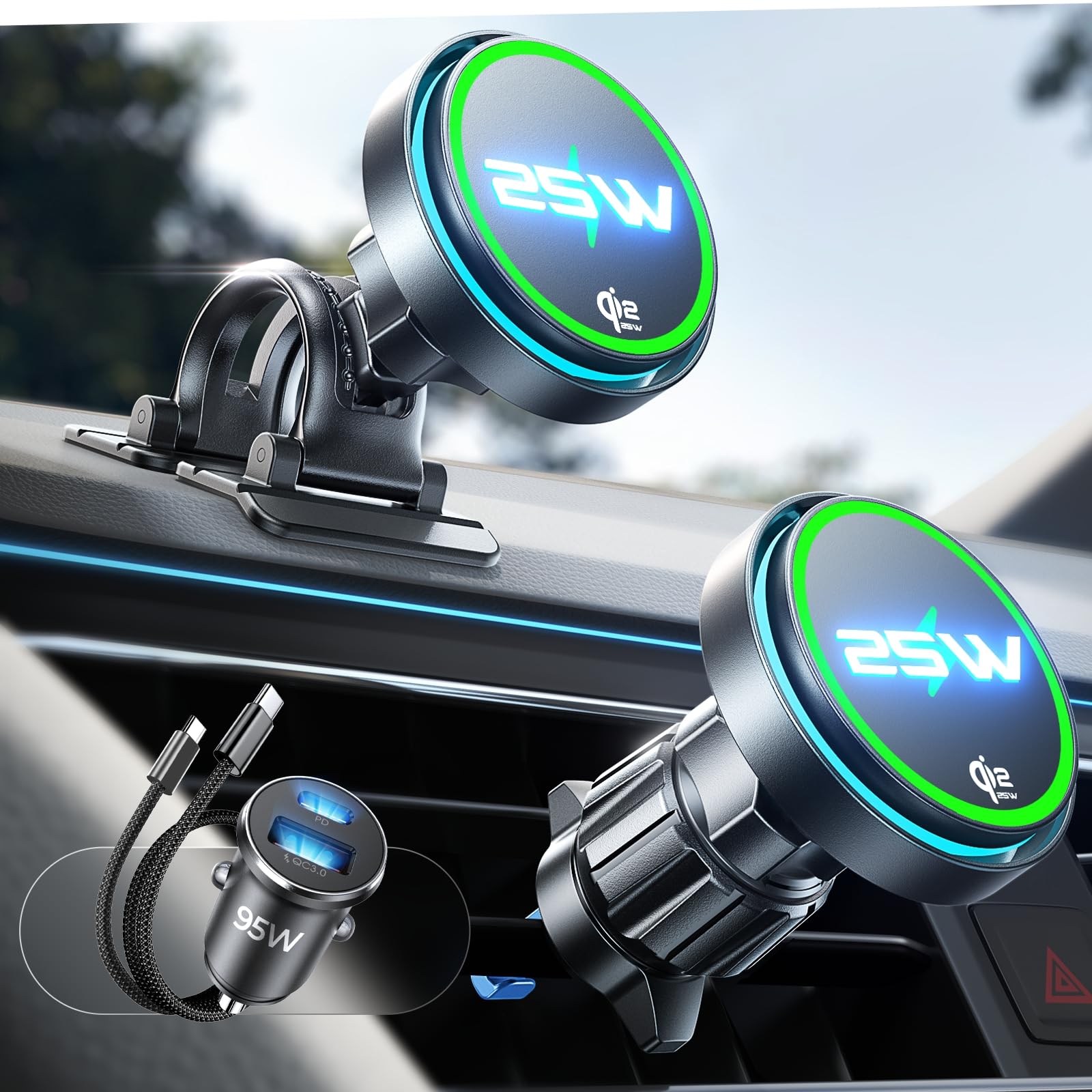 LISEN Qi2.2 25W MagSafe Car Mount Charger