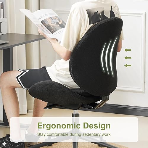 Miniatura 4 de Furniliving Silla de escritorio de felpilla sin brazos con ruedas, silla tapizada de oficina en casa con cojín de doble capa, silla giratoria