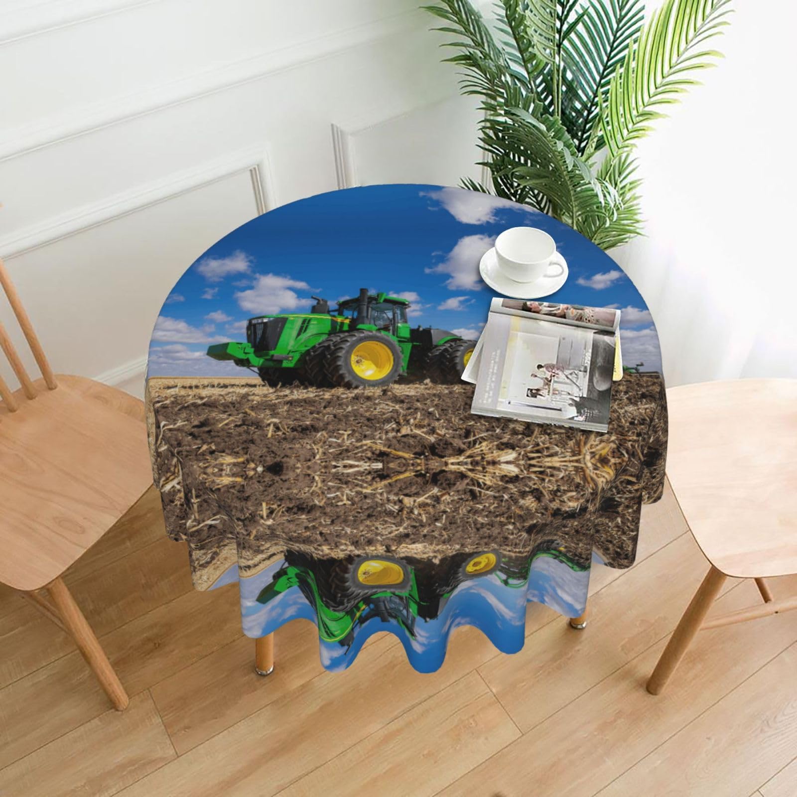 ZHAOUR Tractor Farm Print Round Washable Tablecloth – Table Cover
