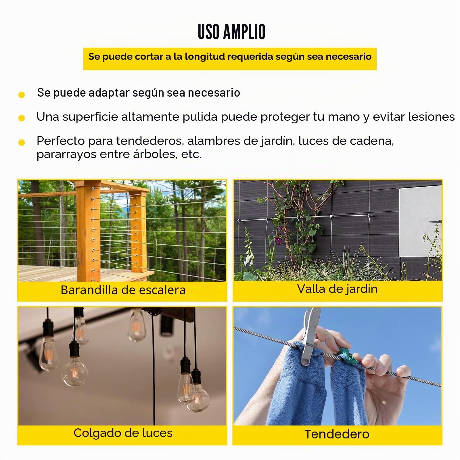 VEVOR - Cable de alambre diámetro 3/16" 4,8 mm cable de acero inoxidable 304 longitud 250 pies 76 m 7x19 cable para bricolaje, barandilla, balaustrada, tendedero de ropa, rampa de escalera, valla de