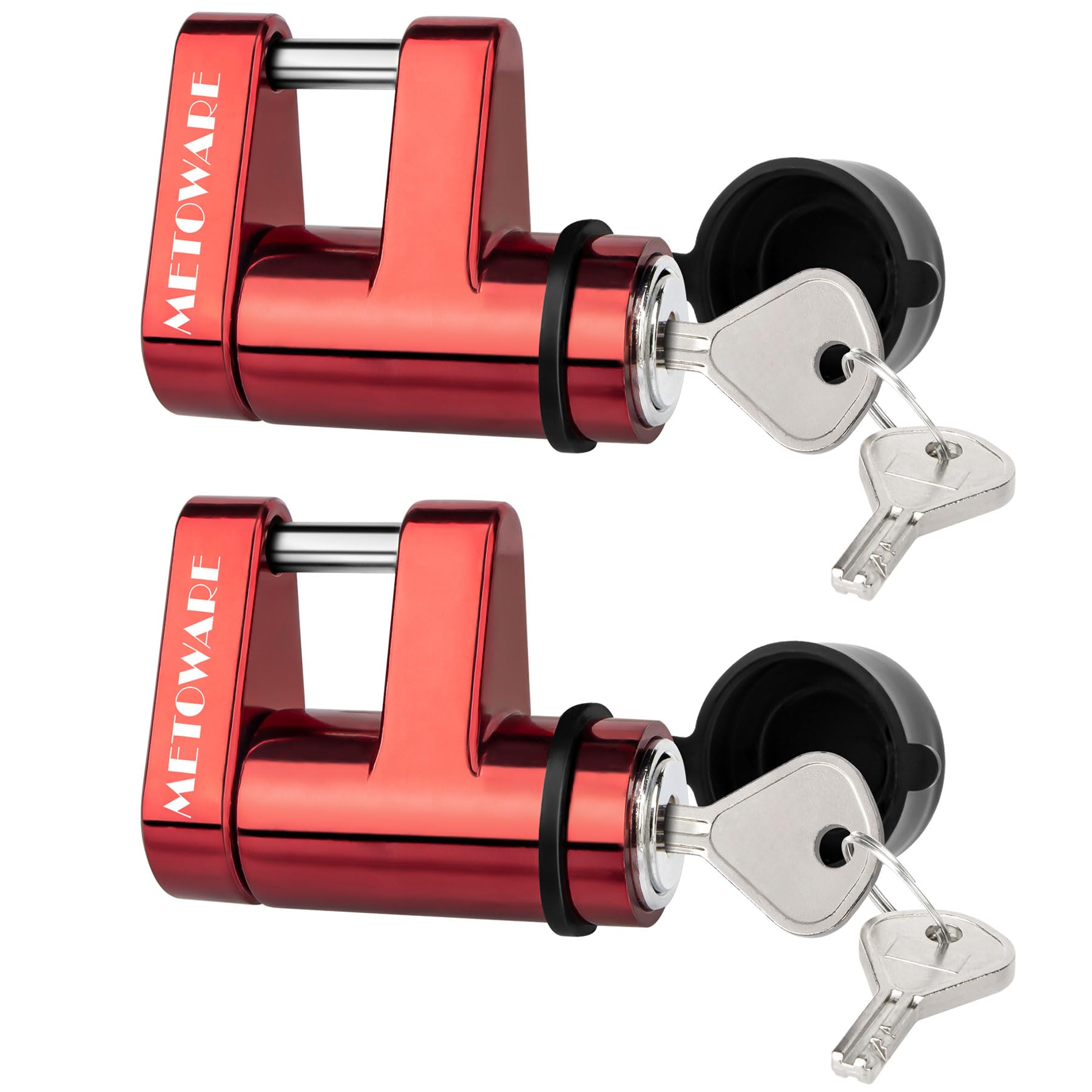 METOWARETrailer Tongue Coupler Lock with All-Weather Rubber Cap, 1/4" Dia with 7/10" Span Heavy-Duty Trailer Coupler Lock for Tow Boat RV Truck Car's Coupler (2 Pack, Red)