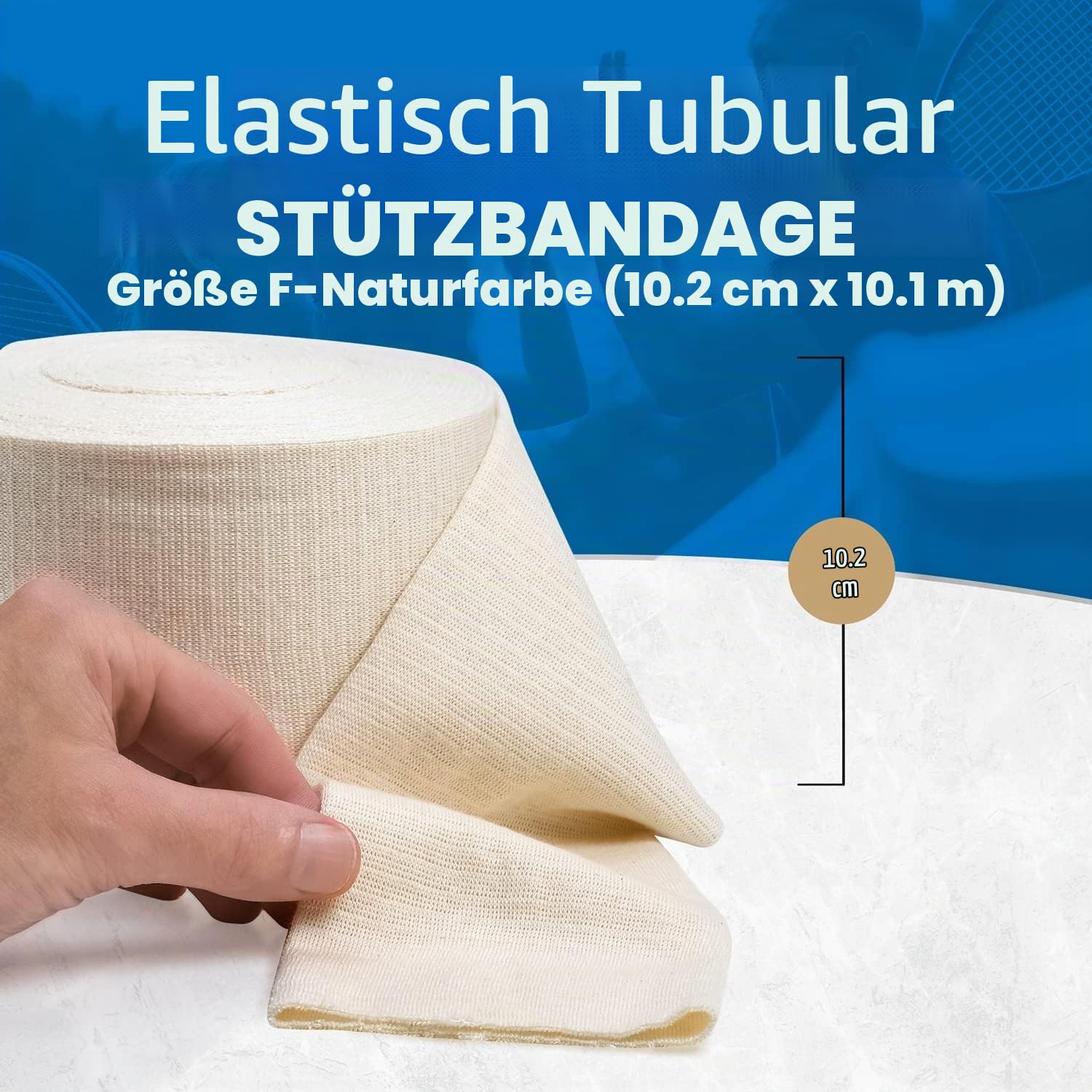 Elastische Schlauchbandage Größe F, 10 m Box, Natürliche Farbe (10 cm x 10 m) Für Große Knie, Stützbandage – Mittlere bis Große Waden, Baumwolle & Elastan
