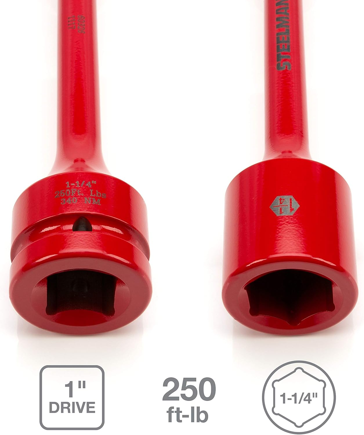 Steelman 1-Inch Drive x 1-1/4-Inch 250 ft-lb Torque Stick, Prevents Over-Tightening of Lug Nuts, Red Powder-Coated Steel