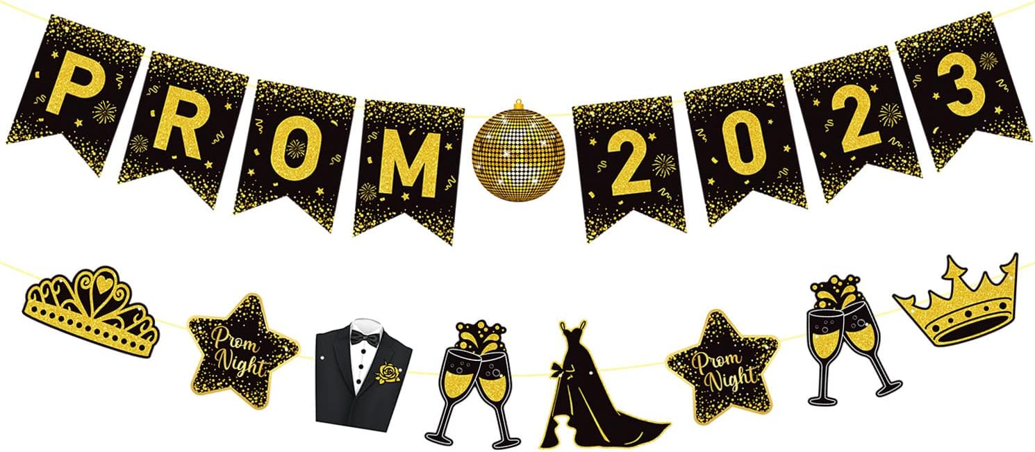 JKQ Black Gold Prom 2023 Paper Banner and Prom Party Patterns Banner Grad Prom Night