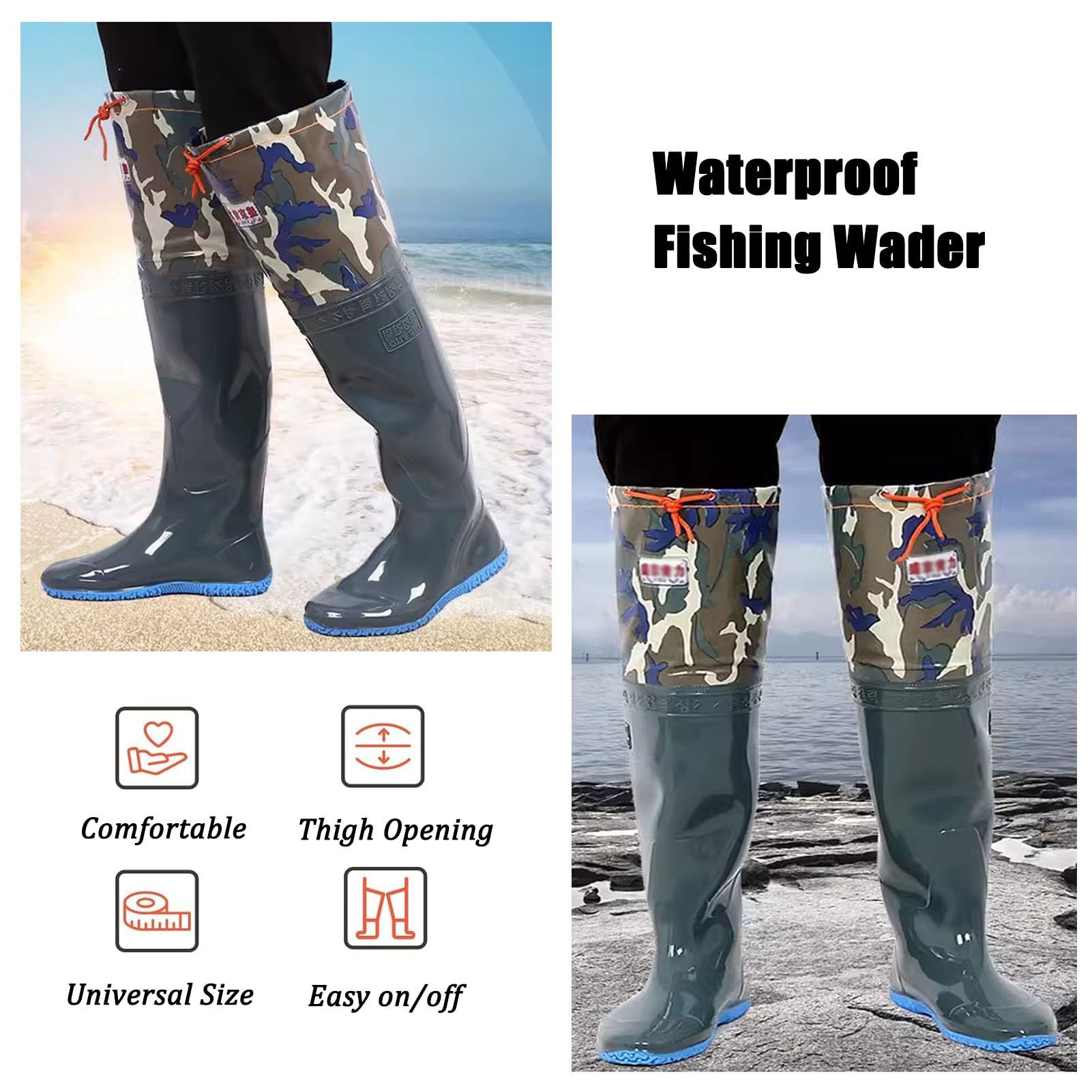 Watstiefel Leichte Watstiefel Zum Angeln, Wasserdicht Für Arbeit Und Jagd, 60 Cm Hohe Kniehohe Watstiefel, Bequem Und Warm(45 EU)