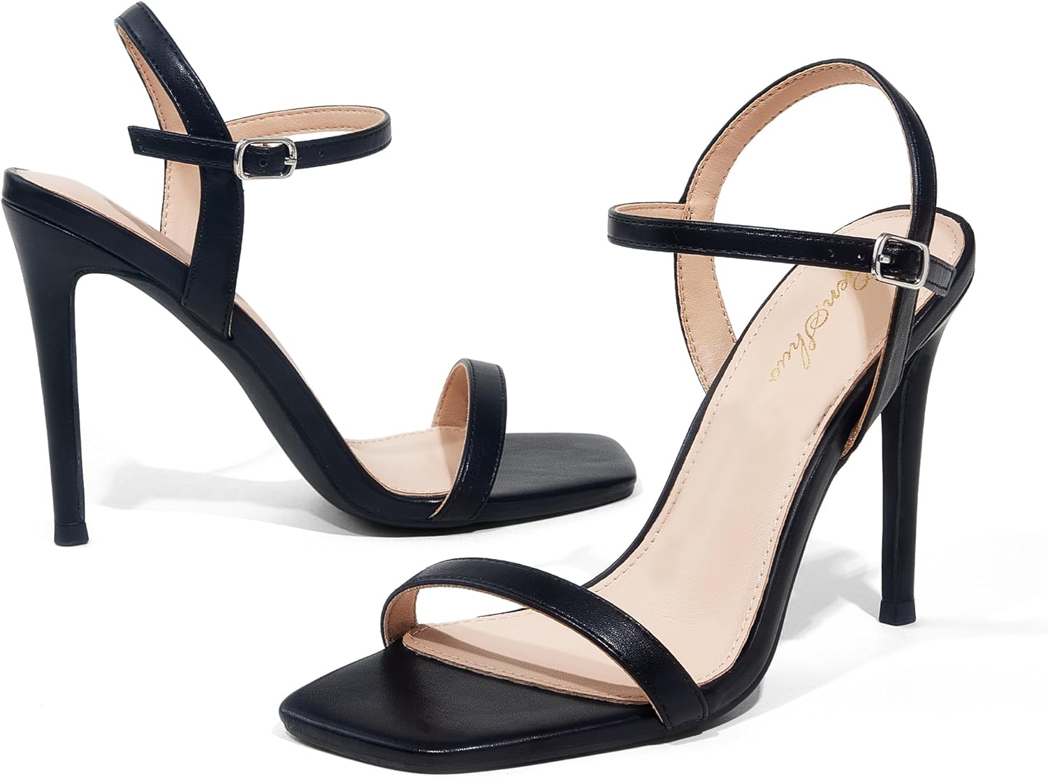 GENSHUO Women's Square Toe Strappy Stiletto Heels,4 Inch Open Toe Heel Sandals Ankle Strap Buckle Sexy High Heeled Prom Party Wedding Daily Wear Dress Shoes - Image 5