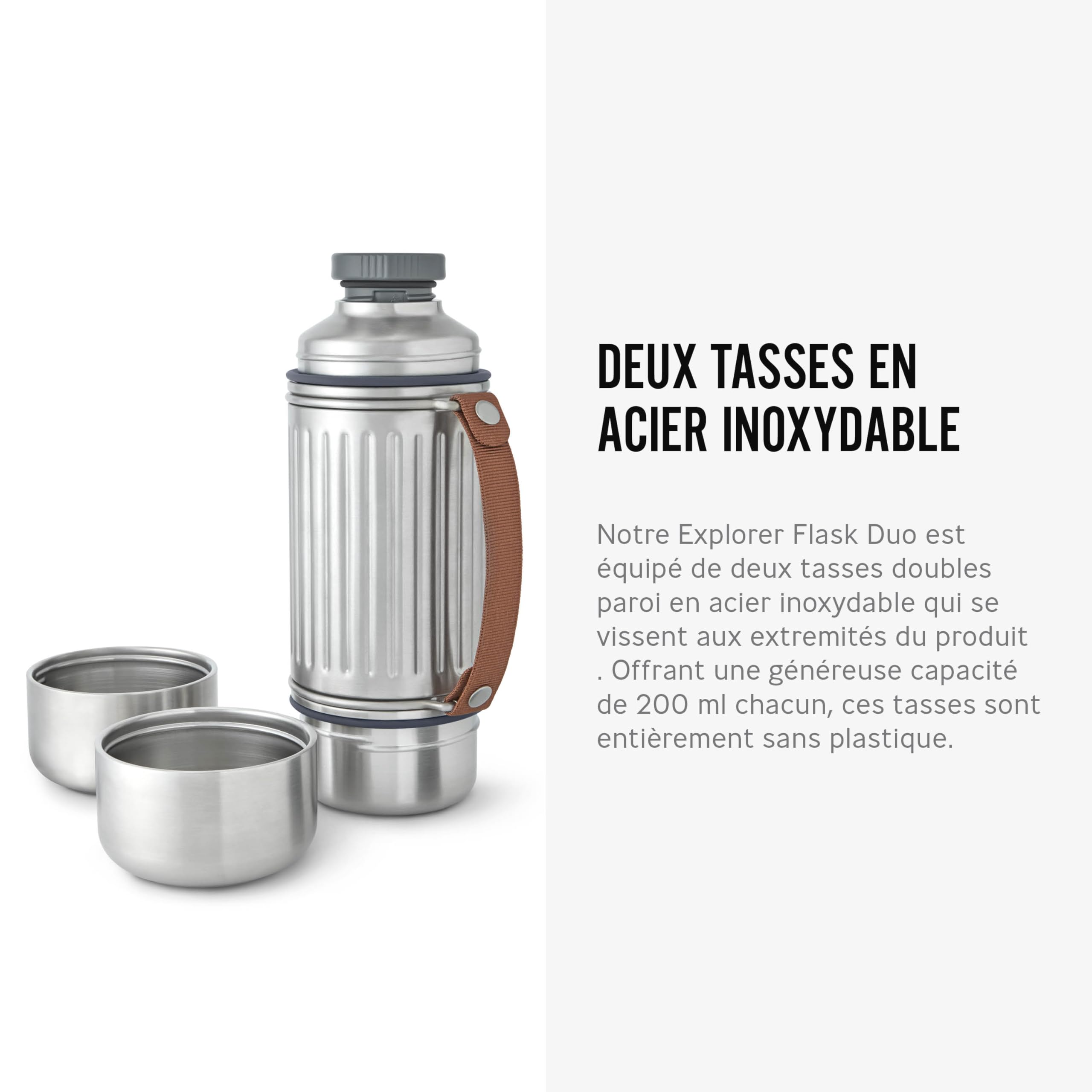 BLACK + BLUM Gourde Isotherme | Explorer Flask En Inox avec 2 Tasses | 1 L | Étanche, Chaud ou Froid 24 h, 2 Tasses Inox Double Paroi, Sangle de Transport, Camping & Plein Air