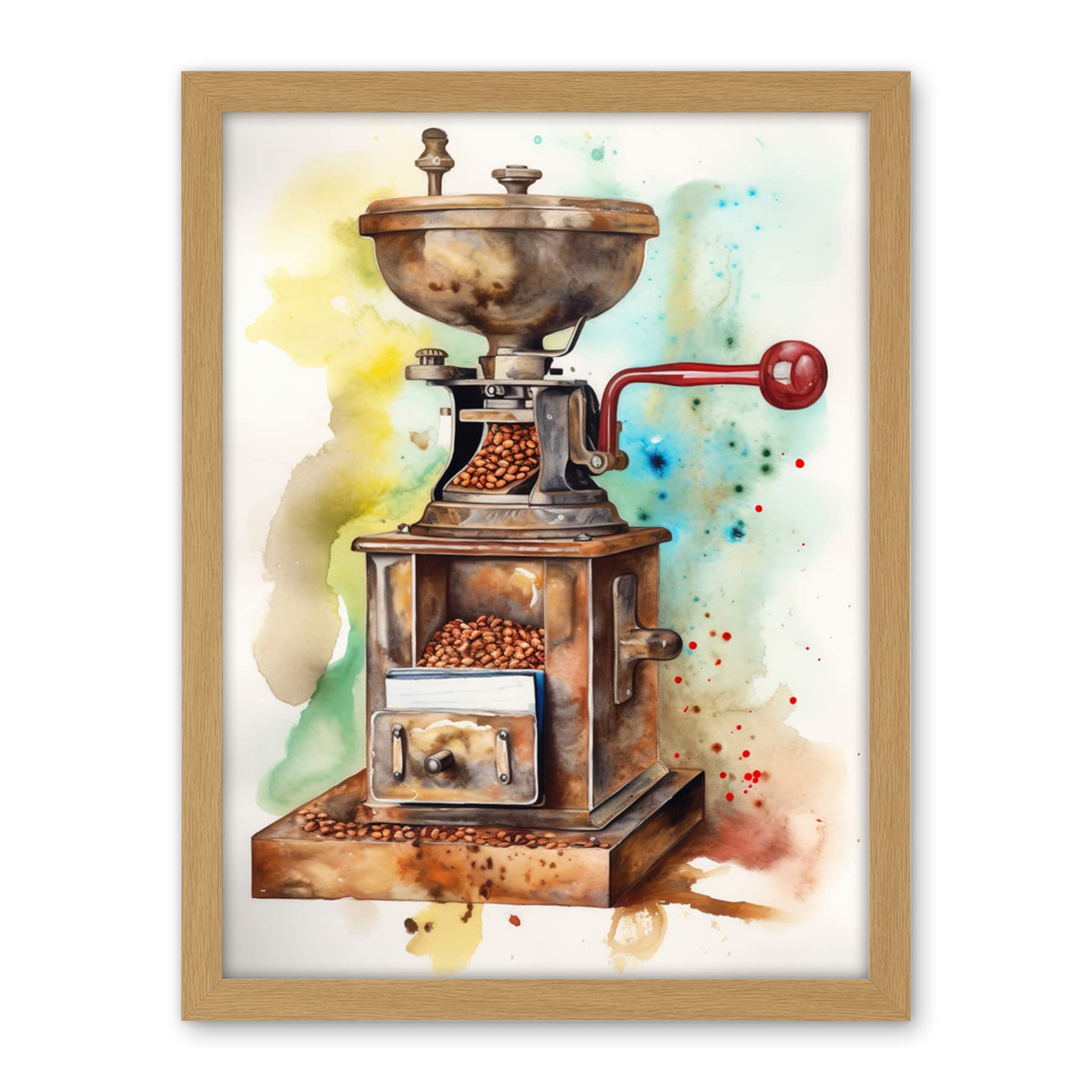 Artery8 Vintage Coffee Grinder Modern Watercolour Painting Modern Watercolour Painting Artwork Framed Wall Art Print 18X24 Inch