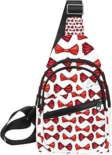 Bolsas cruzadas en el pecho, color rojo, con patrón de lazo, impermeable, mochila cruzada, bolsa de hombro para ciclismo, camping, viajes, senderismo, Multicolor 2, 11.8x7x1.5in/30x18x4cm