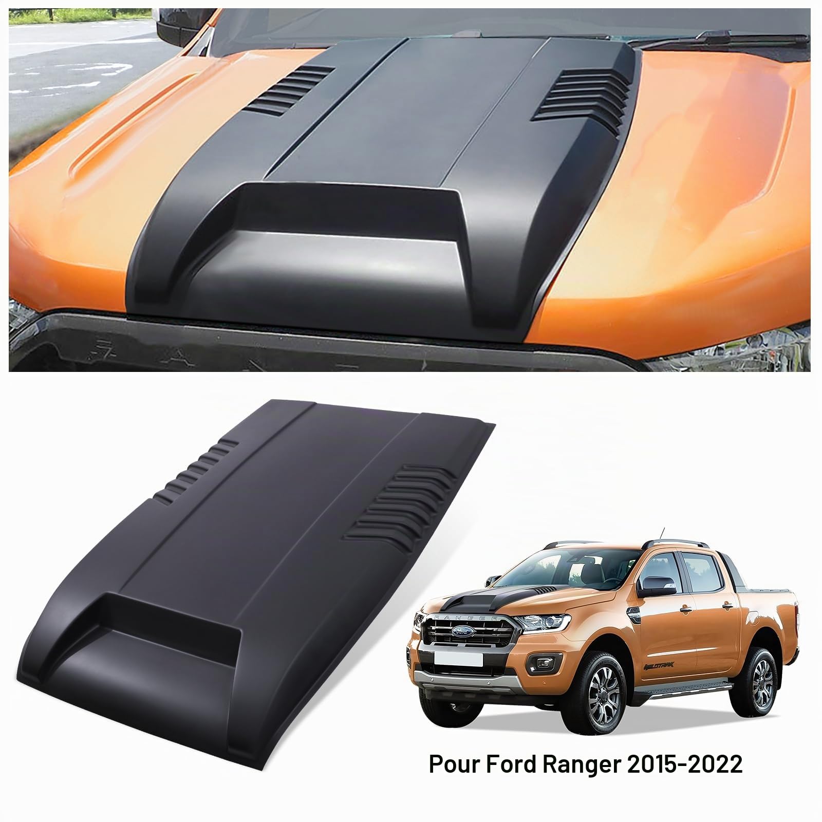 Protection de capot pour Ford Ranger Wildtrak 2015-2022 Raptor Limited XL XLT Tremor T7 T8 4X4, Couvercle de Pelle de Ventilation de Capot Couvercle d’Aération Décoratif (Noire)