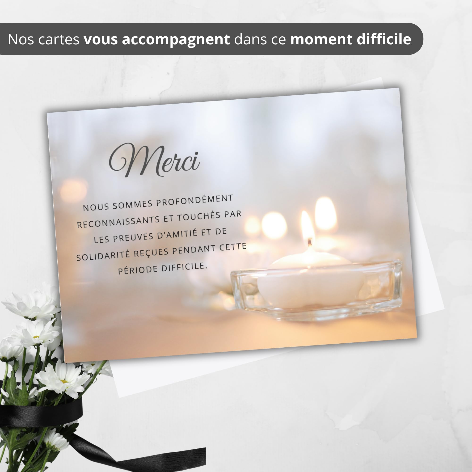 Biglietti ringraziamento lutto – Set di 75 biglietti + 75 buste bianche, condoglianze, morti ossessanti o funerali, carta opaca di qualità, formato cartolina (14,8 x 10,5 cm), design sobrio ed