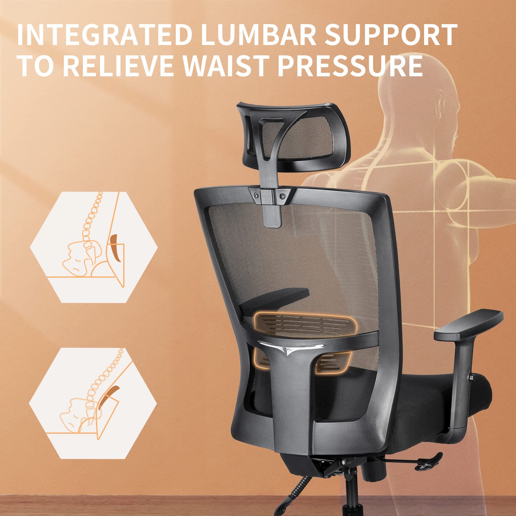 mfavour Ergonomic Office Chair with Back Support, Mesh Office Chair