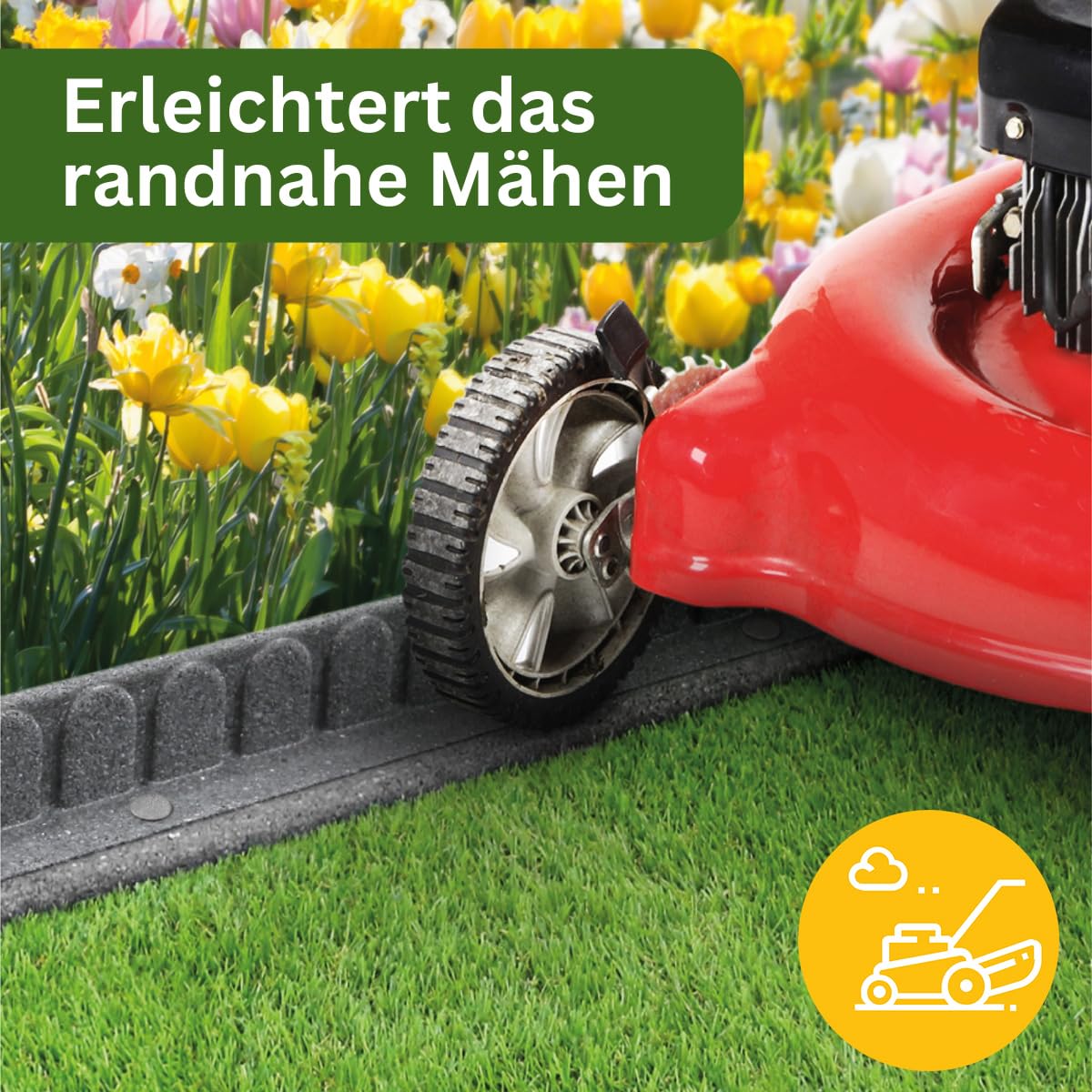 Rasenkante 120 x 7 x 8 cm | Flexible Beetein fassung | Beetumrandung Garten | Mähkante Raseneinfassung | Steinmotiv | grau