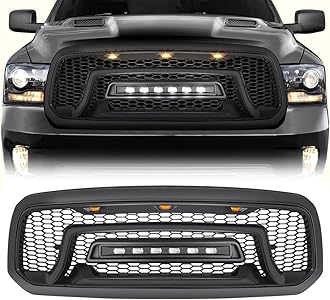 Allinoneparts Front Grille Compatible with 2013-2018 Dodge Ram 1500, 2019-2023 Ram 1500 Classic, Matte Black Bumper Grill w/Off-Road Lights