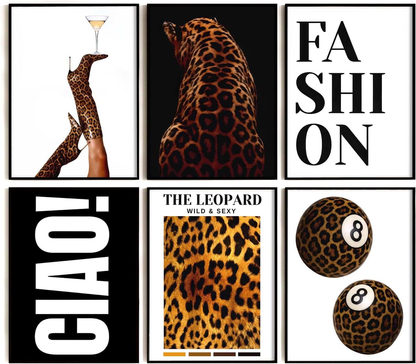 6Pcs Trendy Cheetah Wall Art 8x10in Unframed