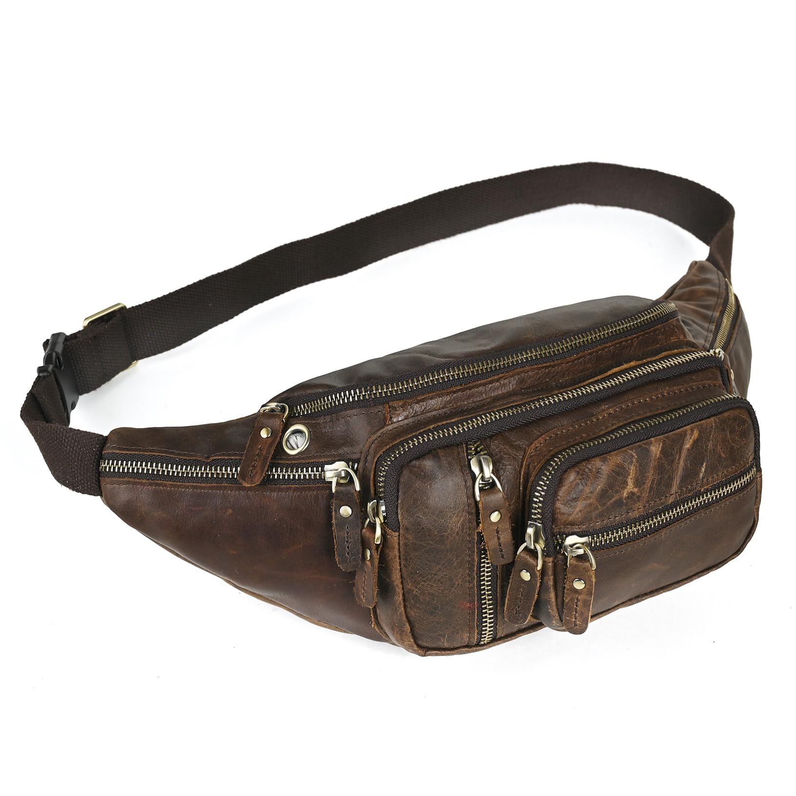 Handadsume Thick Crazy Horse Leather Hiking Riding Travel Outdoor Belt Bag Fanny Waist Pack Small Phone Pouch For Men Women 380, 379 The Brown, M, Vintage Retro Stylish Street Free Style