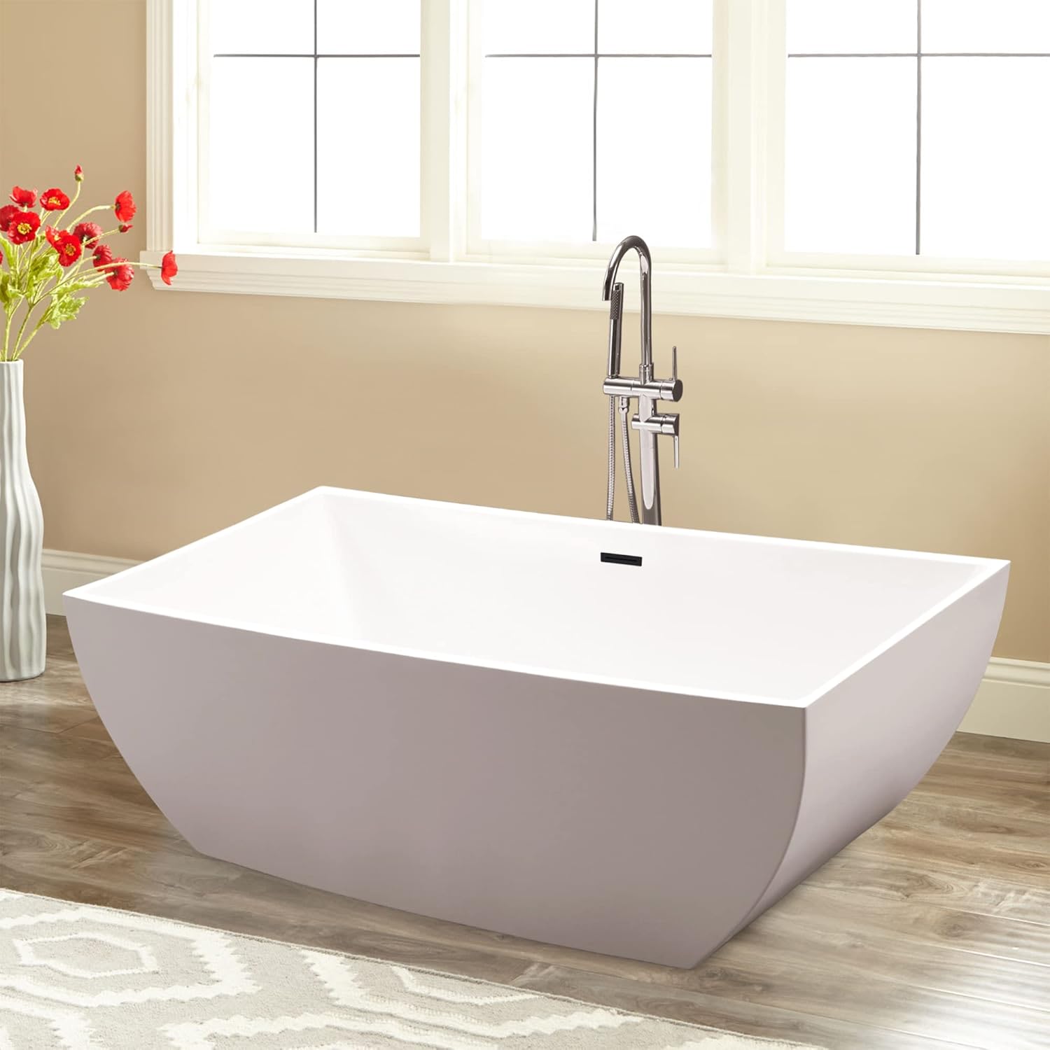 Vanity Art 67" X 32" Acrylic Freestanding Bathtub | Home Improvement Bathtubs with Contemporary Design for Soaking and Bathing, Overflow and Pop-up Drain with UPC Certified, VA6821-MB-L