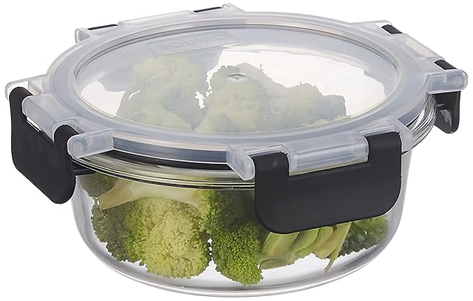 Solimo Borosilicate container 400ml- , Detachable Lid, Glass, Black