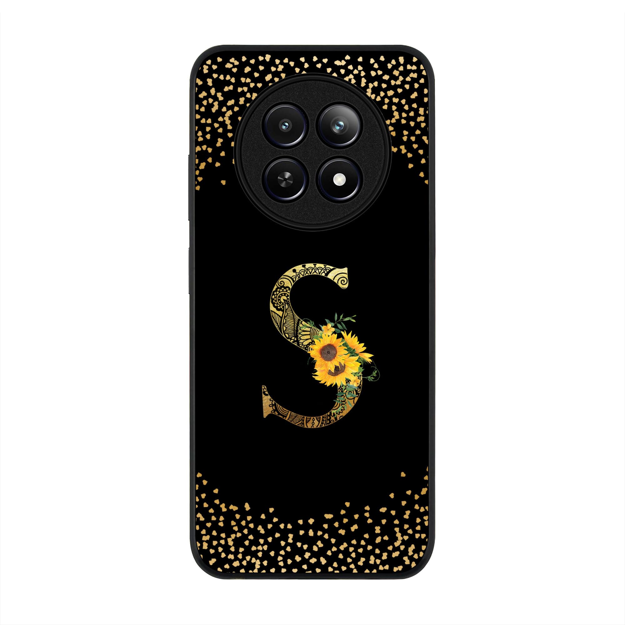 Stylizedd Rugged Black edge case for Realme 12 / Realme 12x, Slim fit Soft Case Flexible Anti Drop TPU Gel Thin Cover - Custom Monogram Initial Letter Mandala Floral Pattern Alphabet - S (Black)