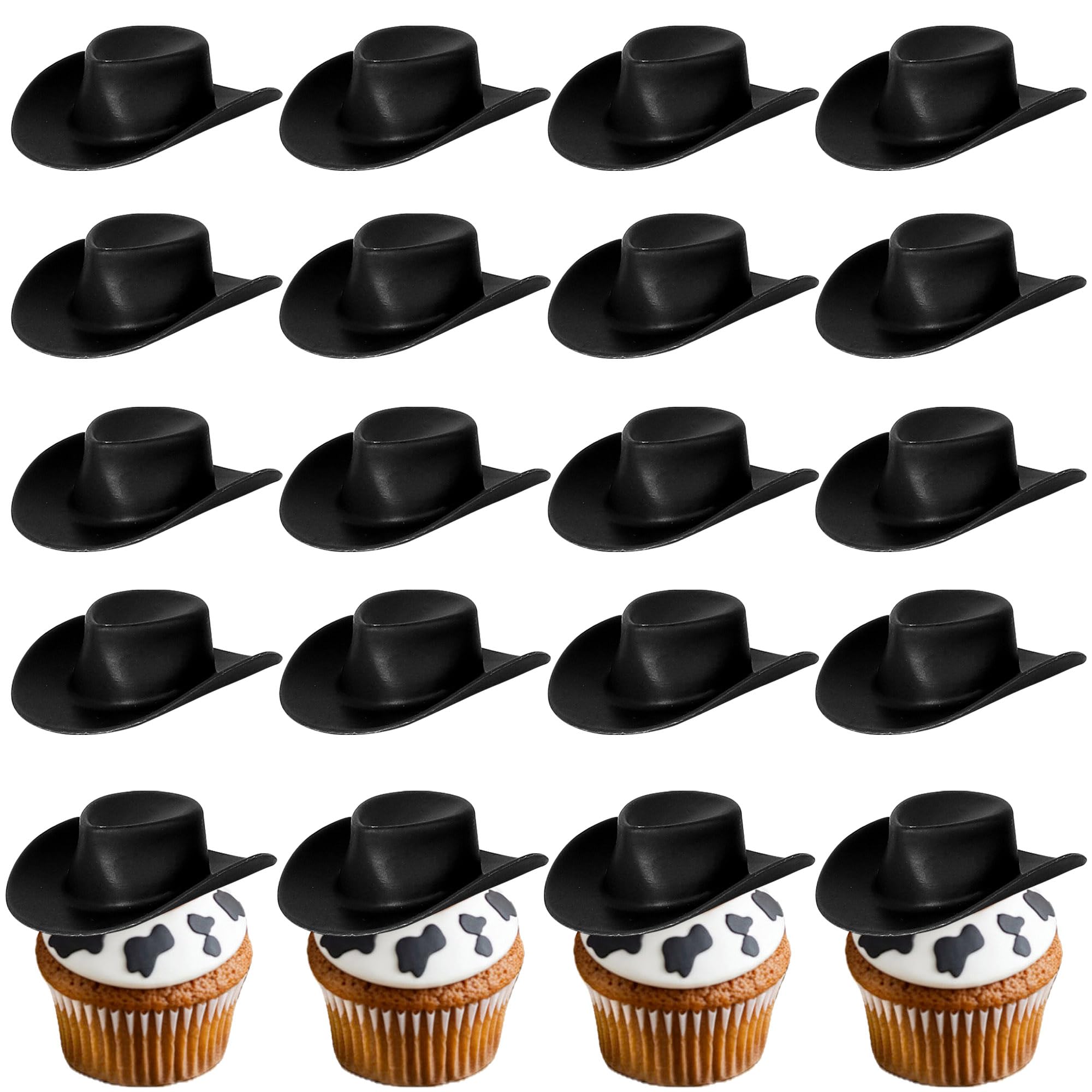 SYKYCTCY 20 Pack Plastic Western Cowboy Hat Cake Toppers Miniature Doll Hats Cake Pick Tiny Cowgirl Hat Cake Decorations for Western Birthday Party Supplies Brown