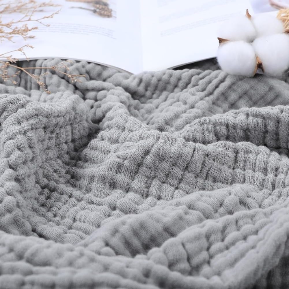 Musselin Decke, Sommerdecke Erwachsene,100% natürliche Musselin-Baumwolle, Atmungsaktive Weiche Tagesdecke Sofaüberwurf Couchdecke (Blau,Queen(150x200cm))