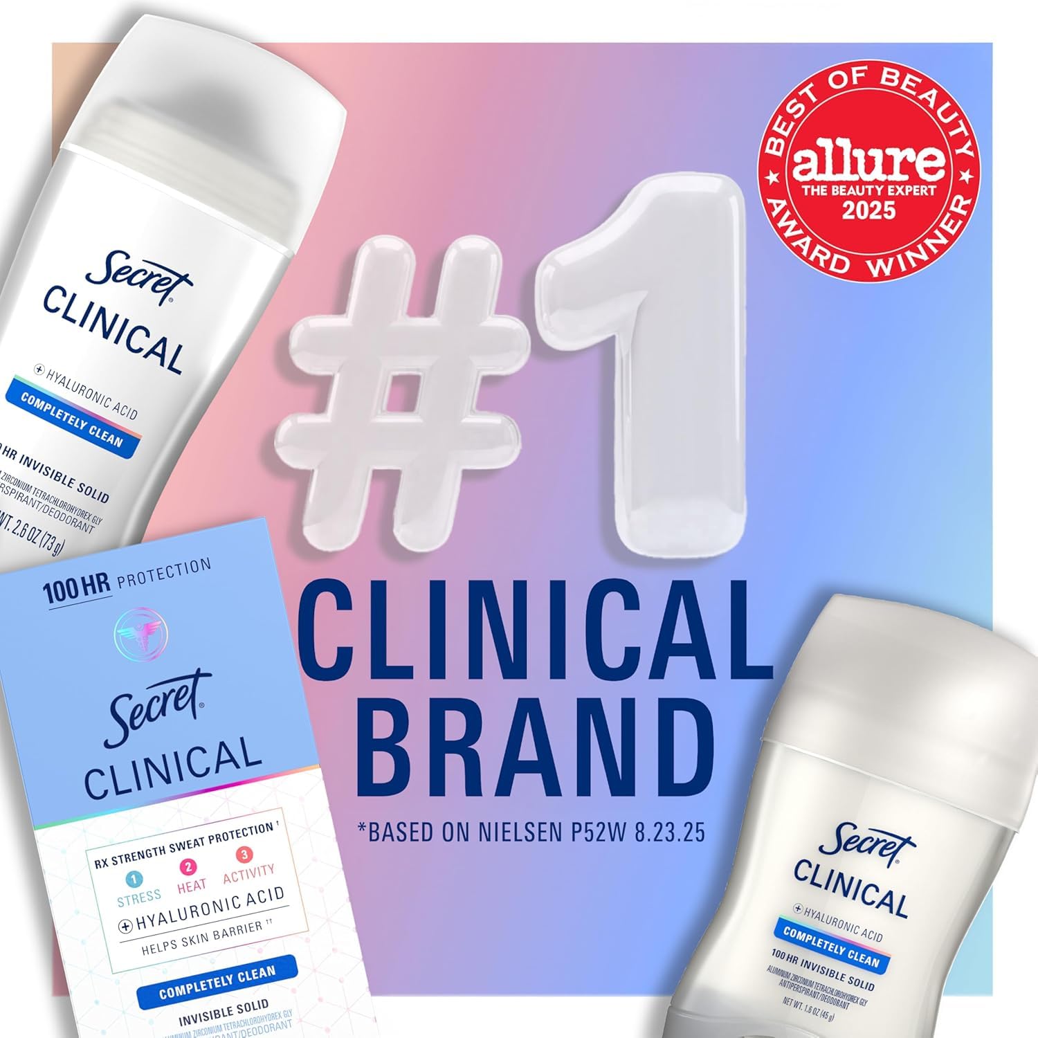 Secret Clinical Strength Desodorante y Antitranspirante para Mujer, Gel Transparente, Completamente Limpio, 6,6 oz