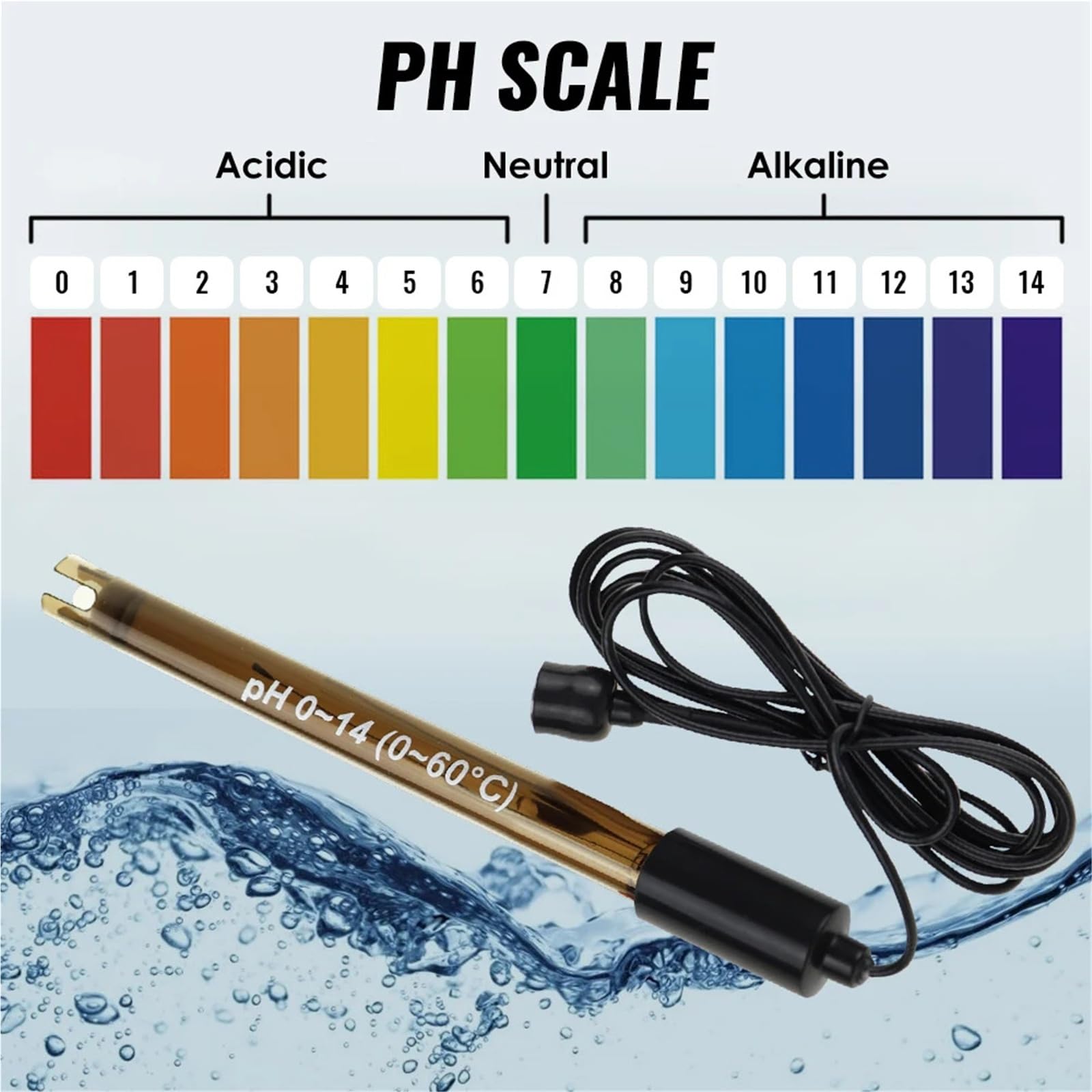 Sonda de pH for piscinas con conector BNC de 50 ohmios, cable de 200 cm, for hidroponía y acuarios. Incluye sonda for medir el pH del agua.,Análisis confiable