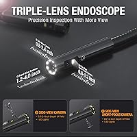 Vista 3 de Triple Lens Borescope with 7" IPS Screen, Teslong 1080P HD Industrial Endoscope Inspection Camera with Light, 16.5FT Flexible Automotive Mechanic