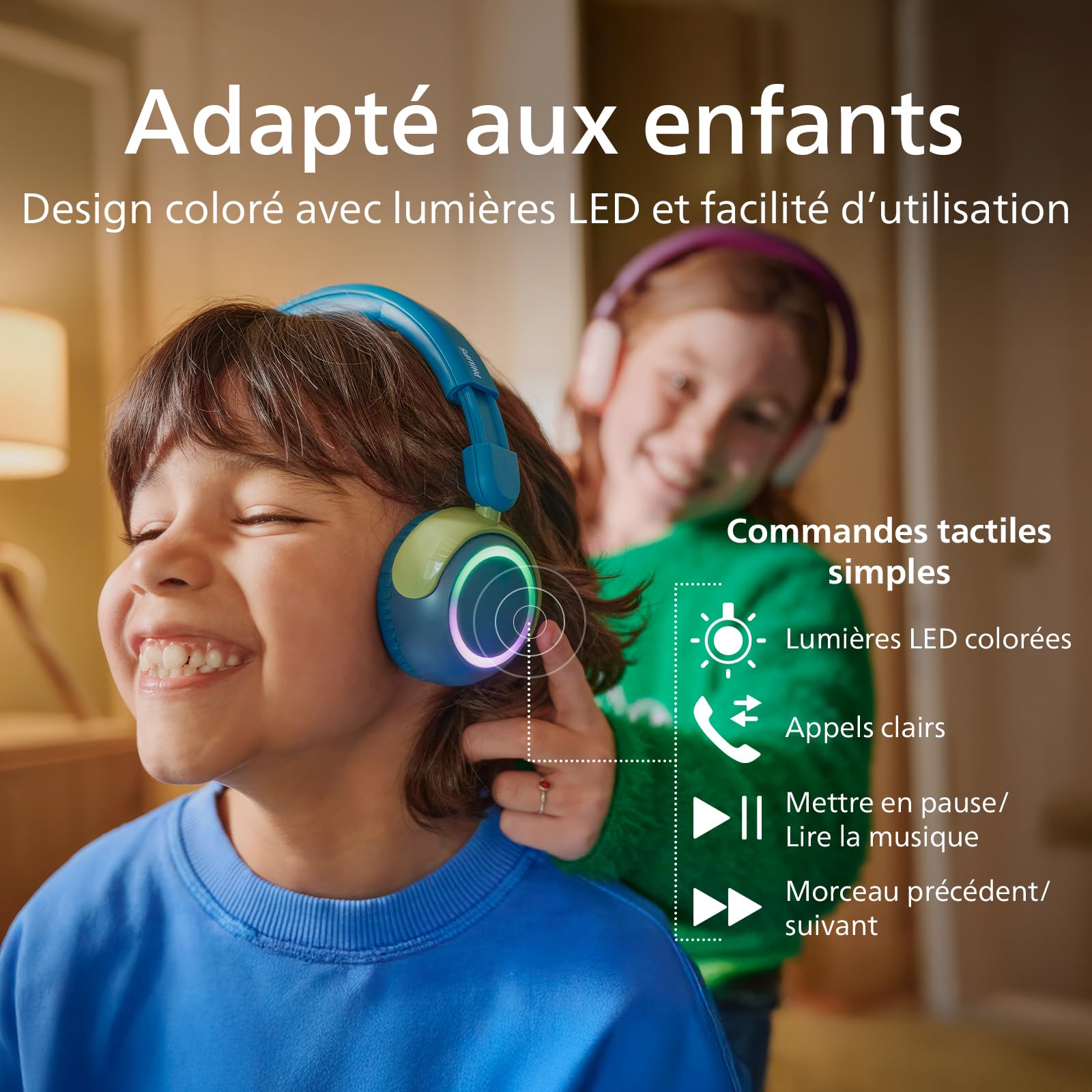 PHILIPS TAK4200CT Casque Pliable Supra-auriculaire pour Enfants de la série 4200 - Volume limité, Partage Audio, câble USB-C Inclus - Cristal Sarcelle