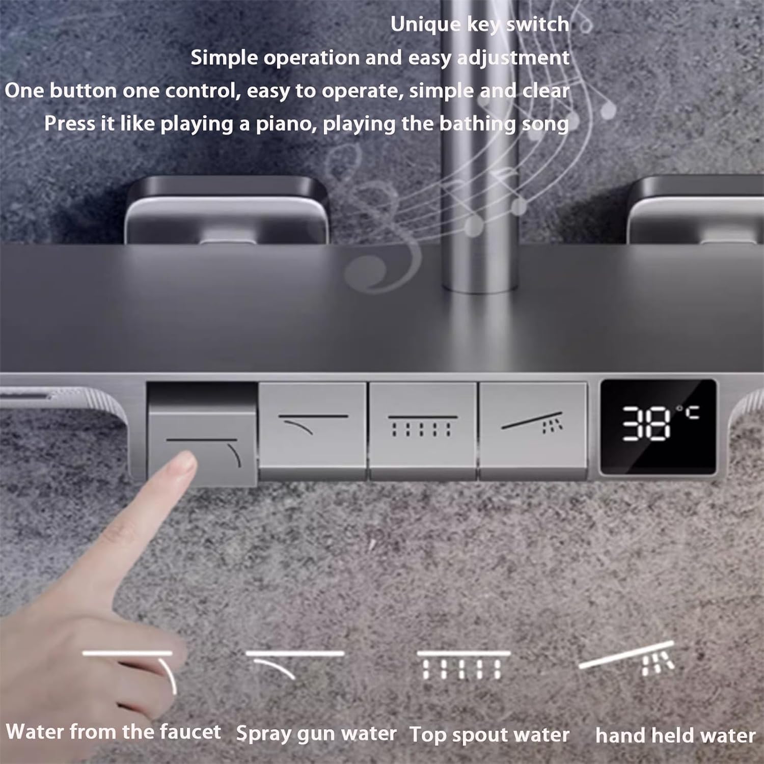 Shower,Intelligence Number Constant Temperature Bathing Floral Dress,Swivelable Switable Screen,Warm Control Display Screen (White Constant) (Gray Cold)