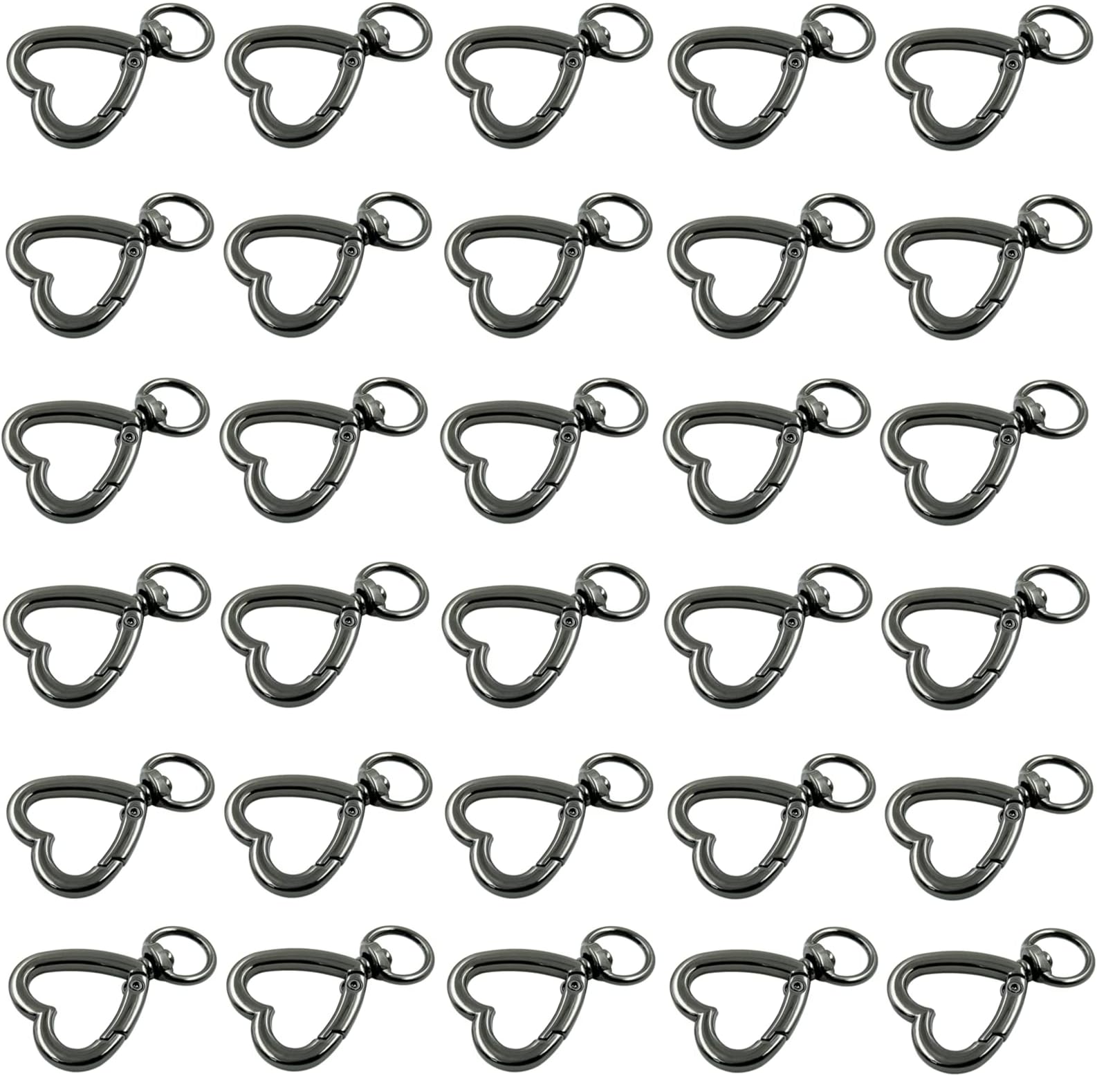 HAN SHENG30 Pcs Heart Keychain Set with Spring Snap Hook - Valentine's Day Gift for Her, DIY Key Rings for Keys Backpack Luggage Tag Bulk Charms Accessories (Gun Black)